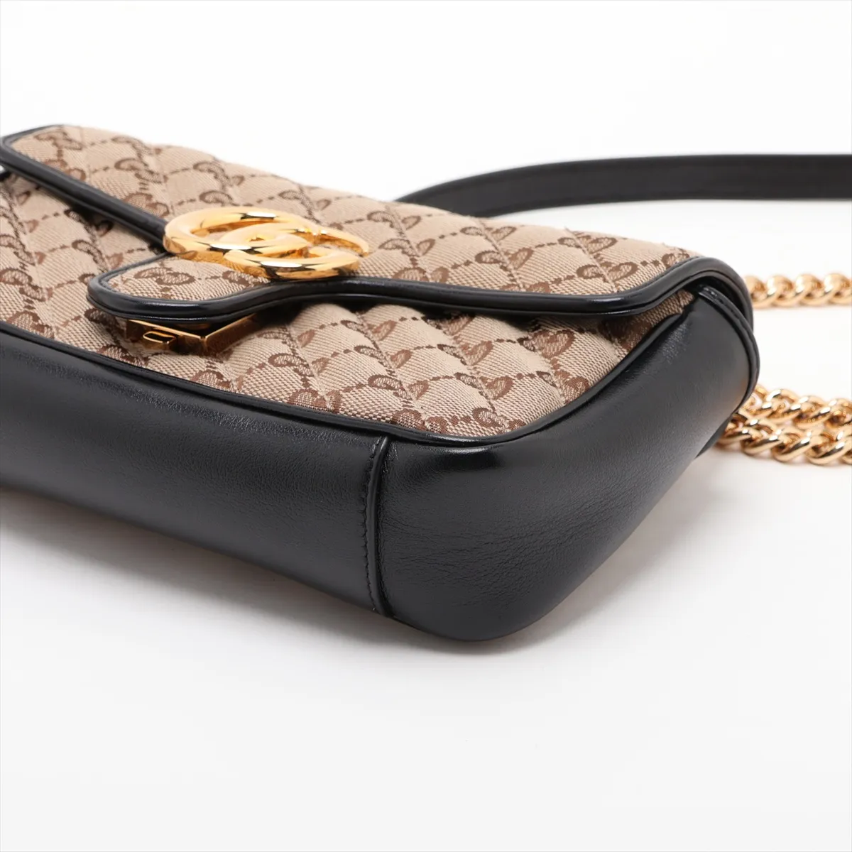 GG Canvas GG Marmont 446744 Canvas x Leather Chain Shoulder Bag Beige x Black — view 3