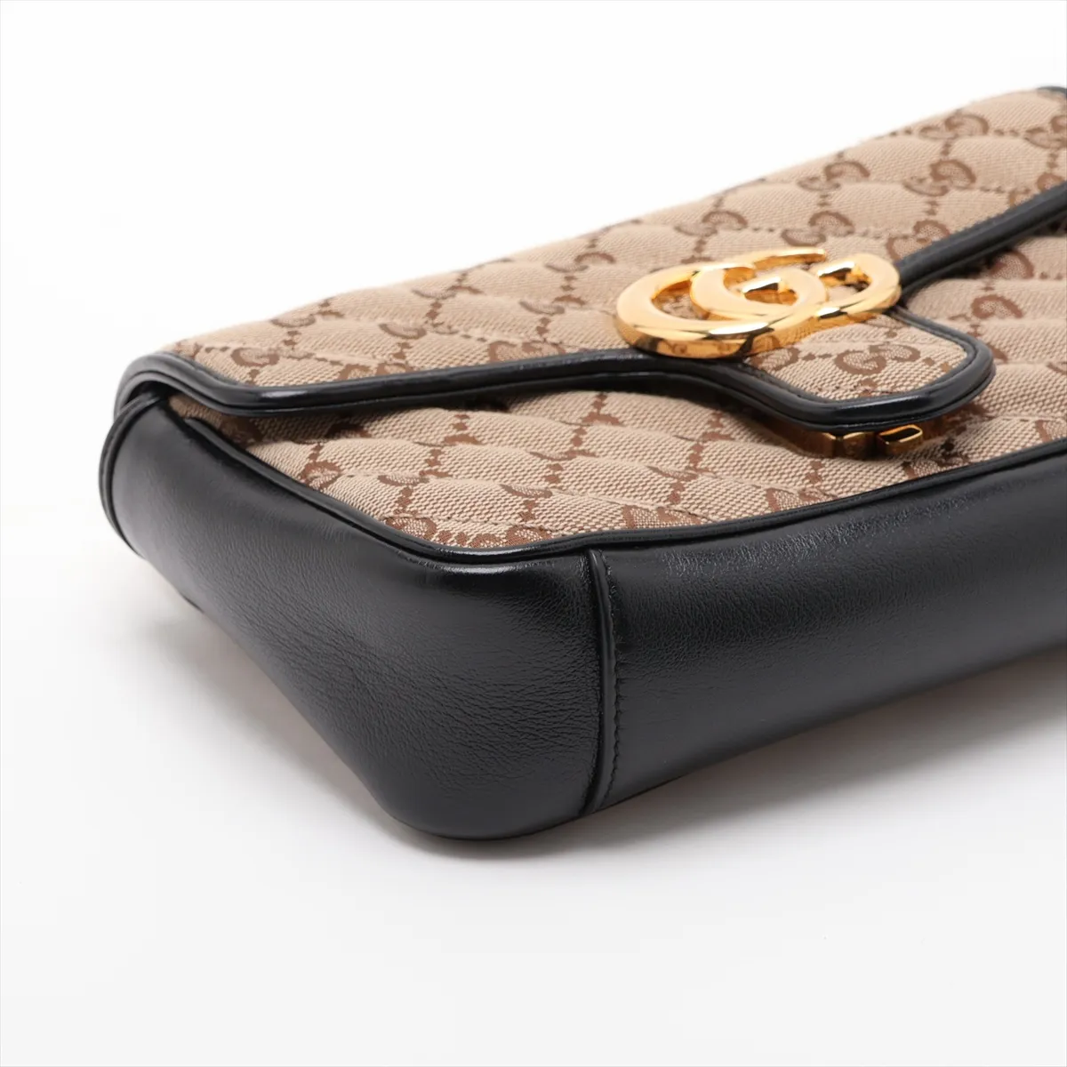 GG Canvas GG Marmont 446744 Canvas x Leather Chain Shoulder Bag Beige x Black — view 4