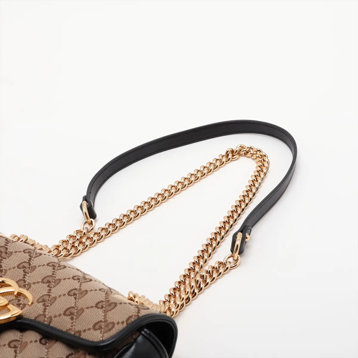 GG Canvas GG Marmont 446744 Canvas x Leather Chain Shoulder Bag Beige x Black — view 5