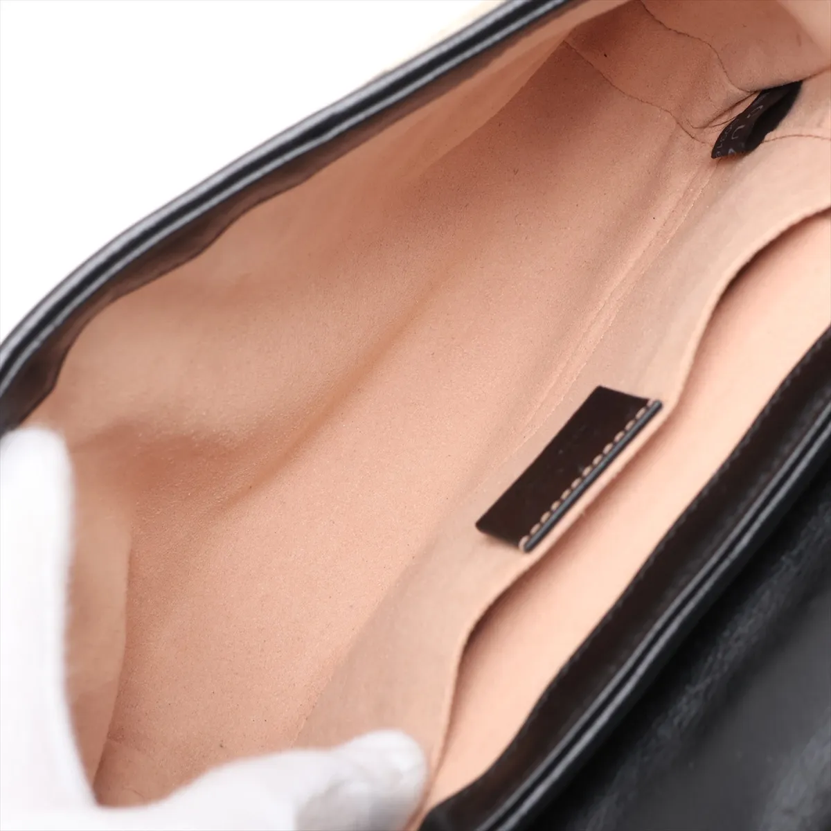 GG Canvas GG Marmont 446744 Canvas x Leather Chain Shoulder Bag Beige x Black — view 6