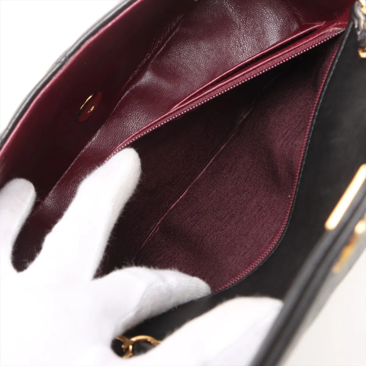 Matelasse Lambskin Single Flap Single Chain Bag Diana Flap Black Gold Hardware — view 7