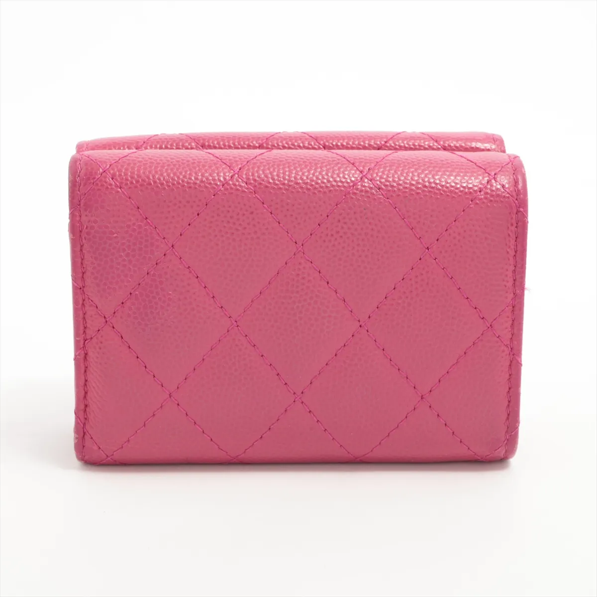 Matelassé Caviar Skin Compact Wallet, Pink with Gold Hardware, GX10UC71 — view 2