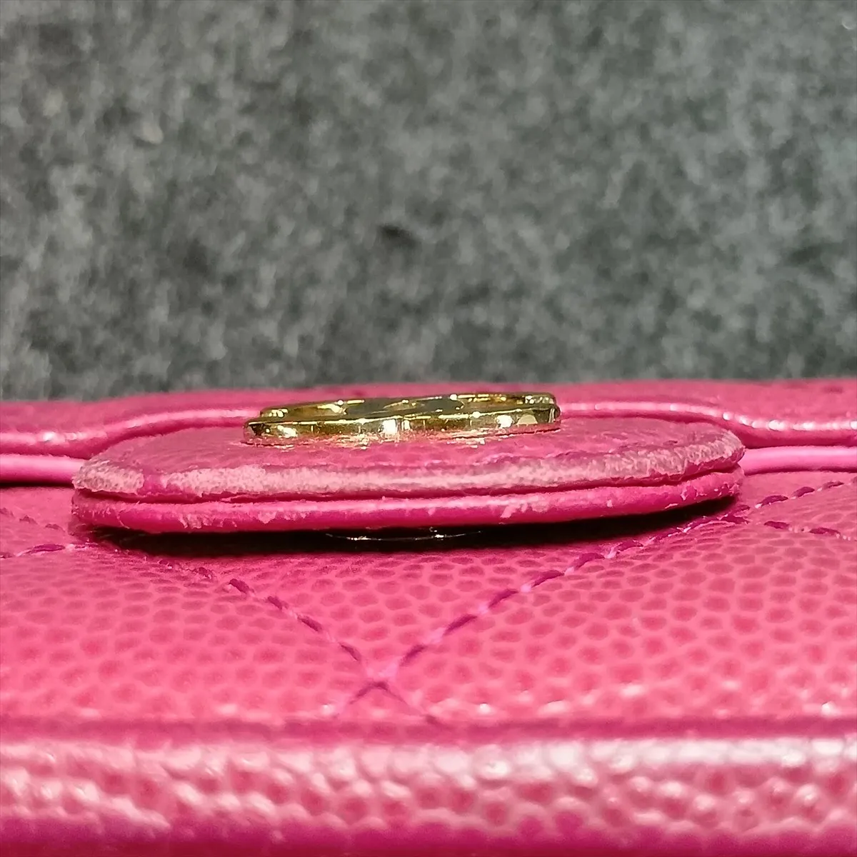 Matelassé Caviar Skin Compact Wallet, Pink with Gold Hardware, GX10UC71 — view 11