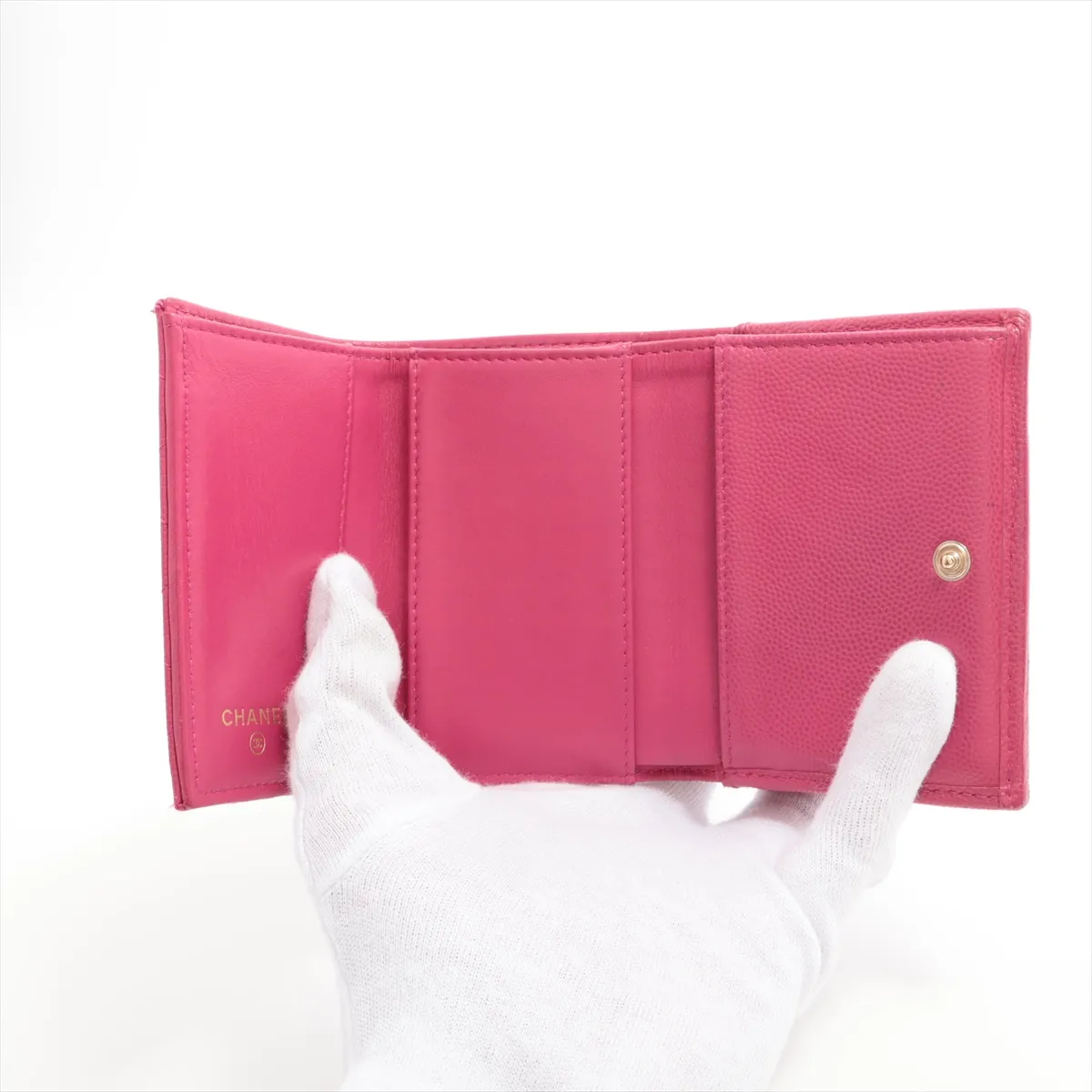 Matelassé Caviar Skin Compact Wallet, Pink with Gold Hardware, GX10UC71 — view 5