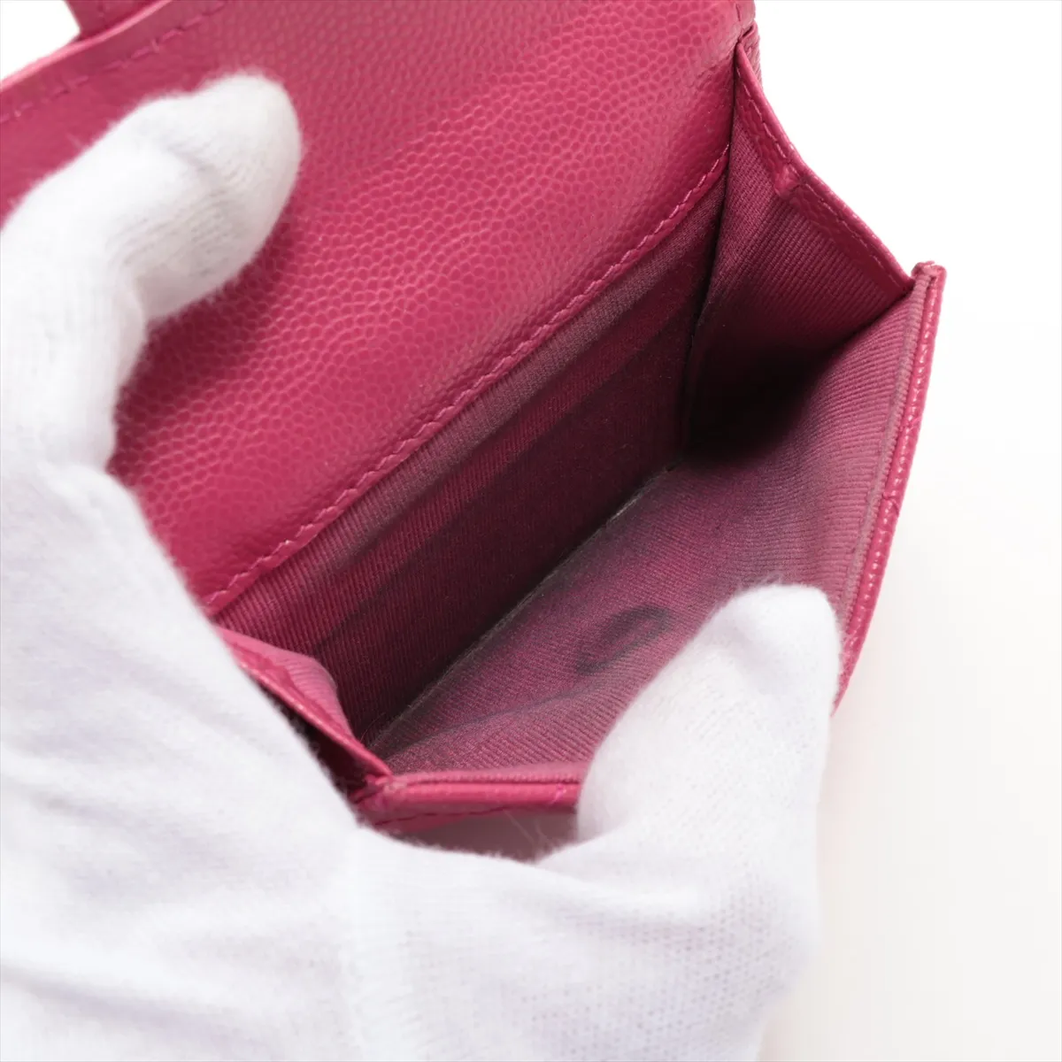 Matelassé Caviar Skin Compact Wallet, Pink with Gold Hardware, GX10UC71 — view 7