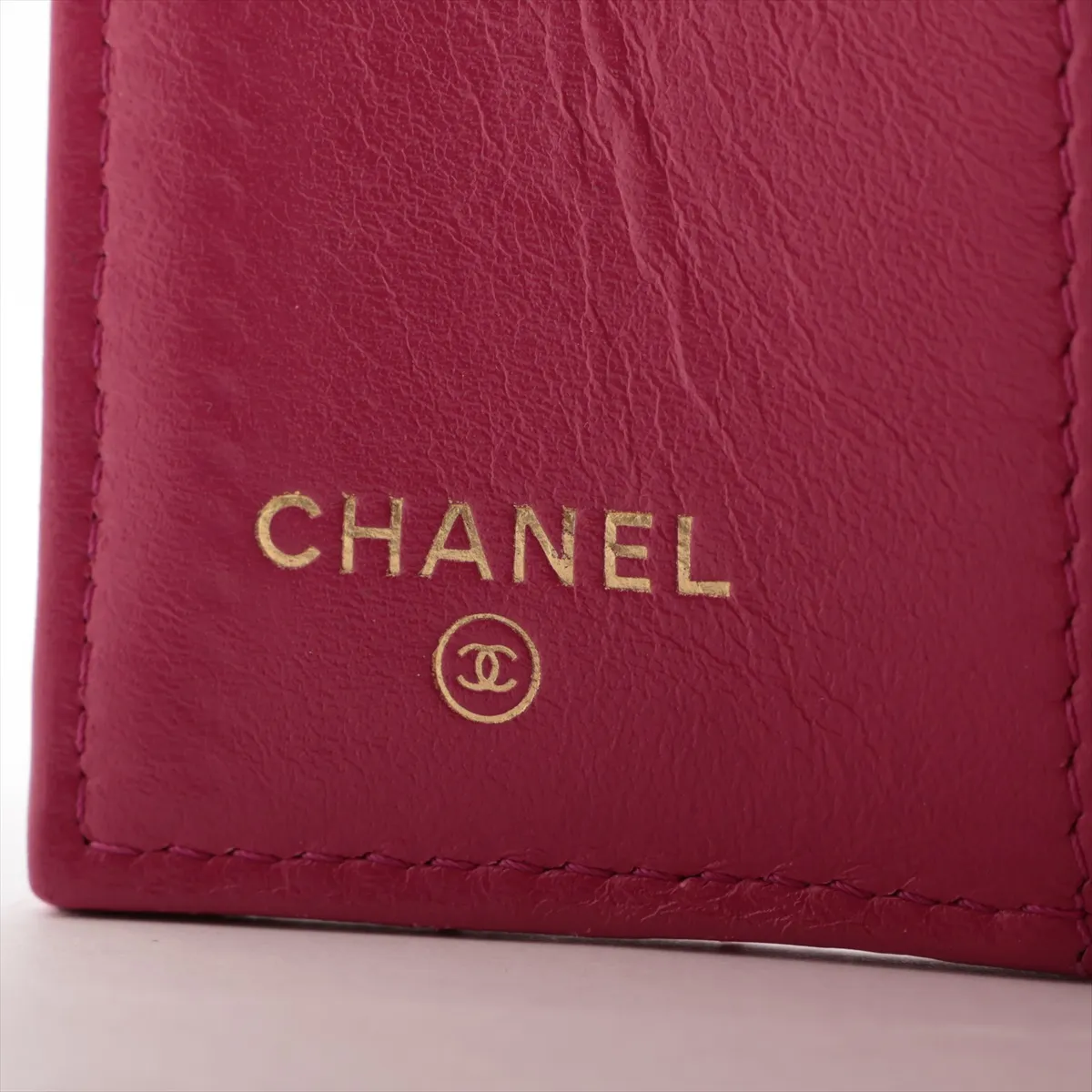 Matelassé Caviar Skin Compact Wallet, Pink with Gold Hardware, GX10UC71 — view 8