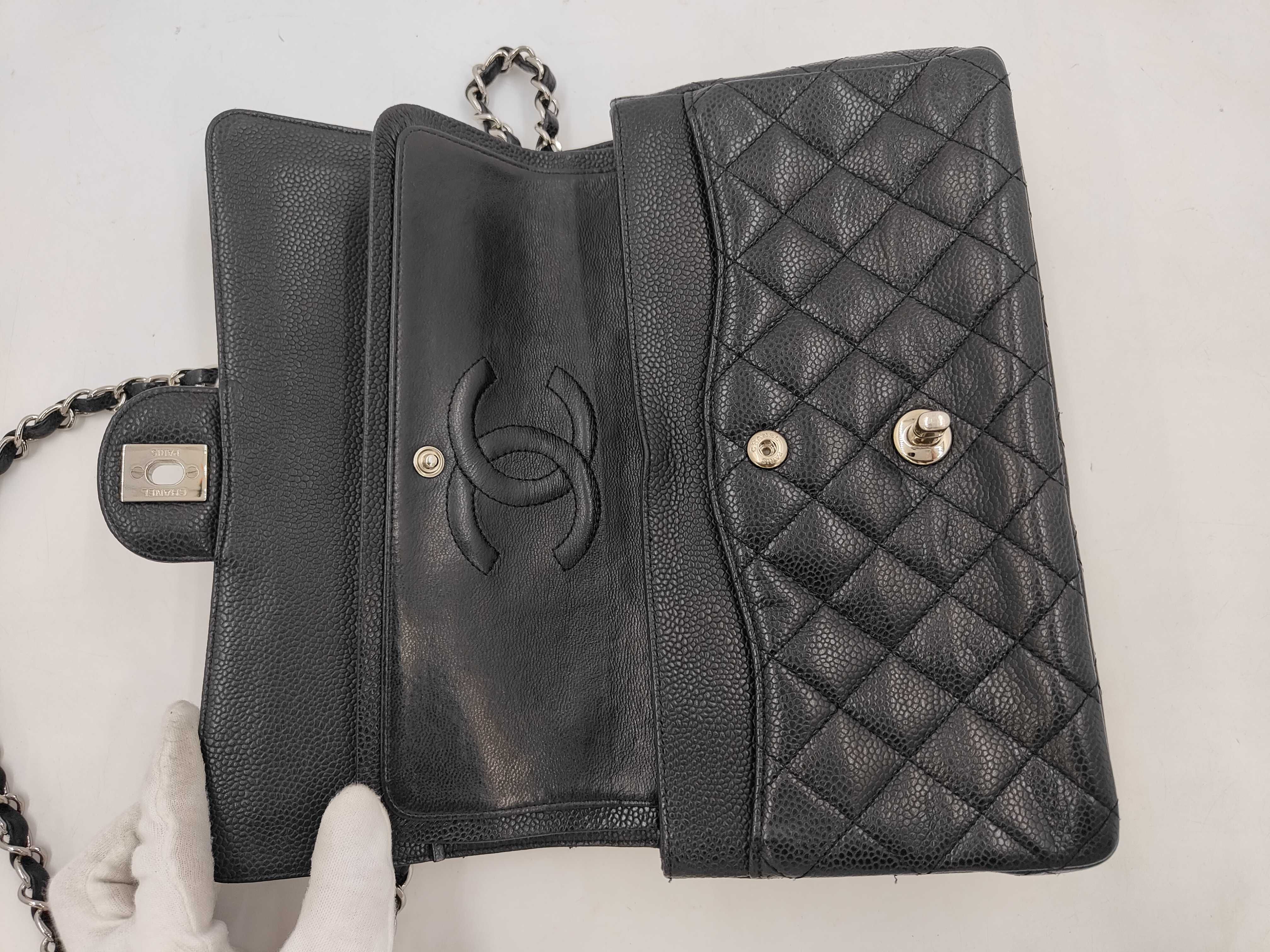 Caviar Skin W25 Matelassé Double Flap Shoulder Bag with Black and Silver Hardware — view 11