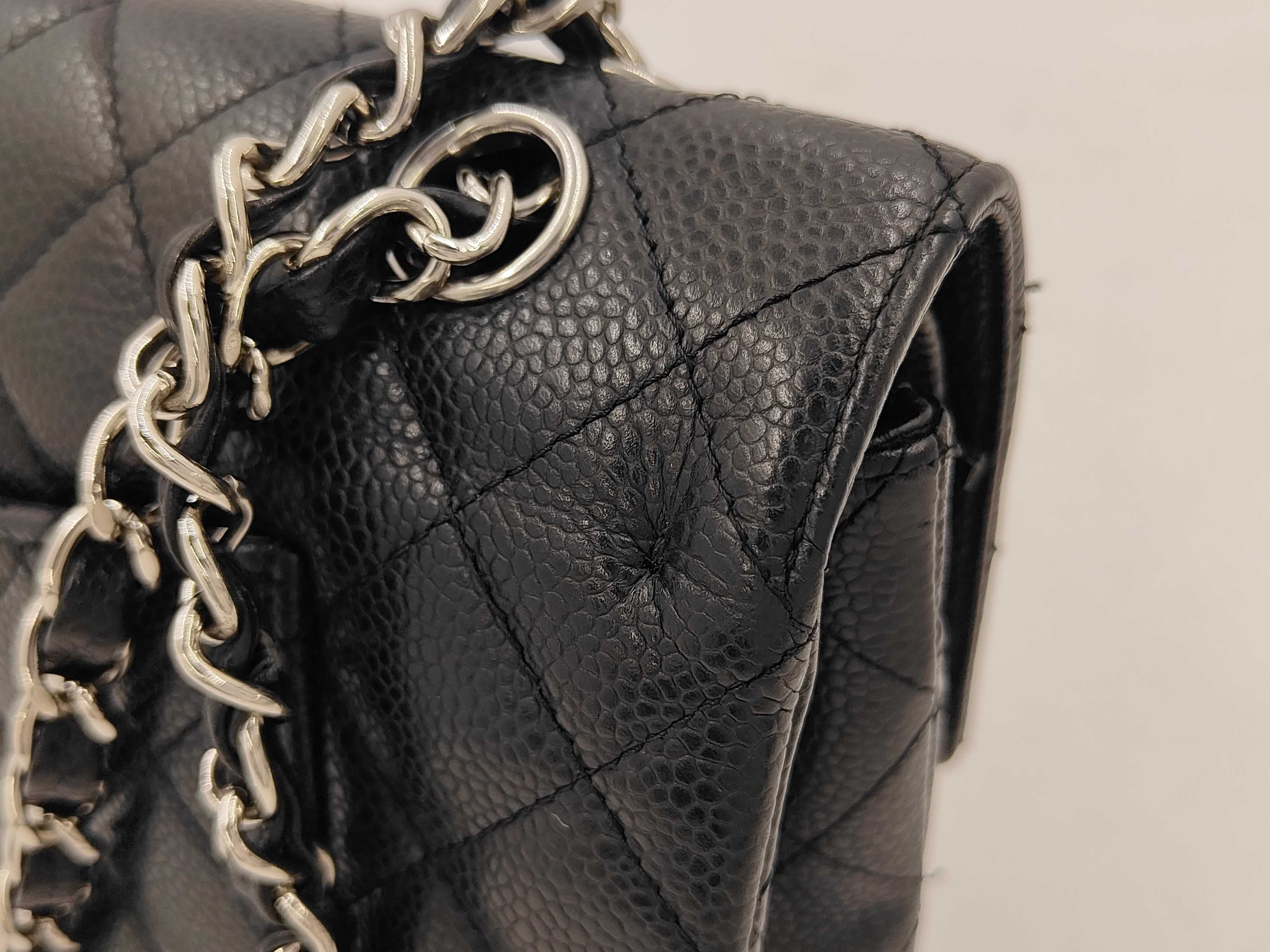 Caviar Skin W25 Matelassé Double Flap Shoulder Bag with Black and Silver Hardware — view 12