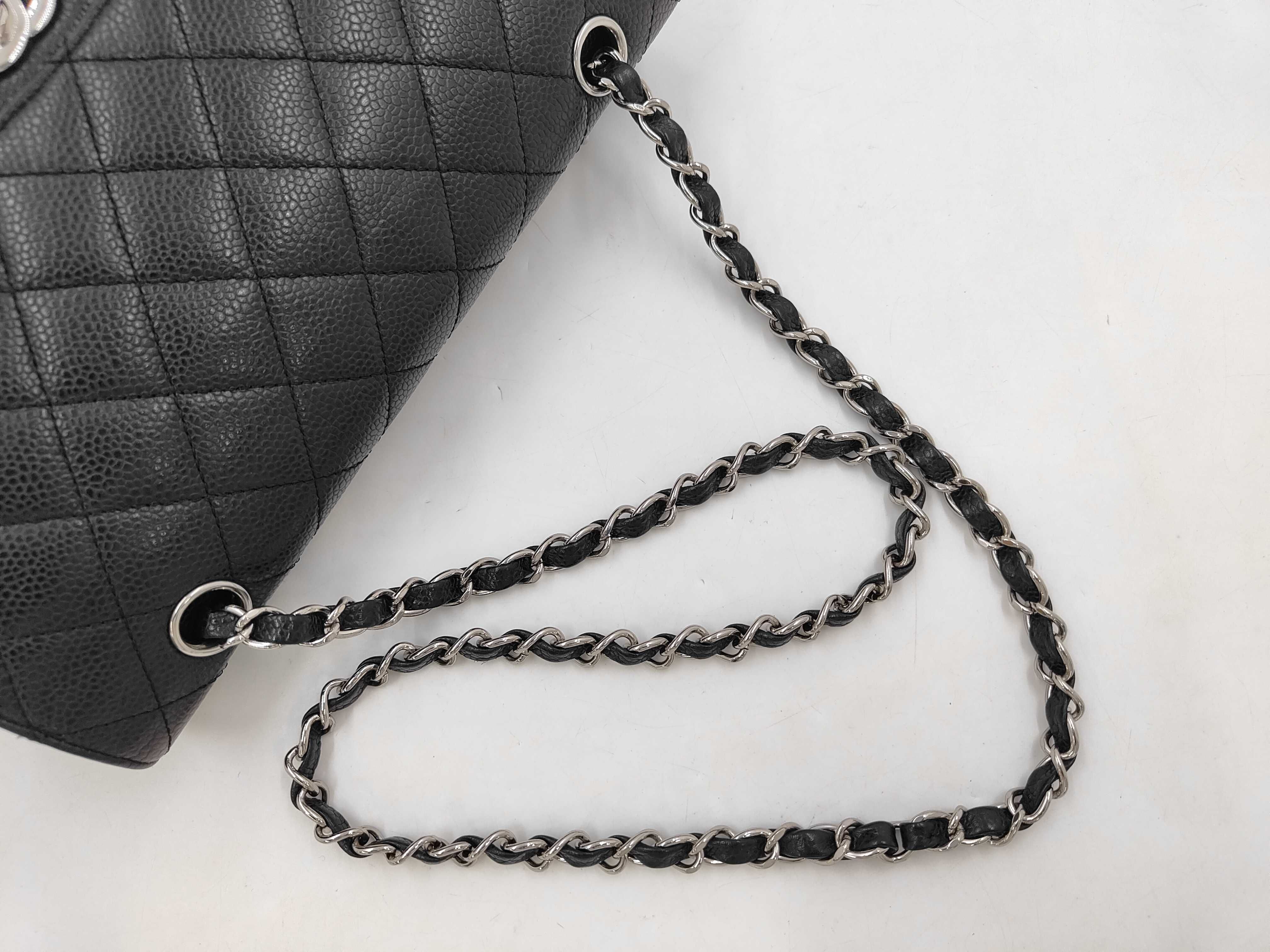 Caviar Skin W25 Matelassé Double Flap Shoulder Bag with Black and Silver Hardware — view 5