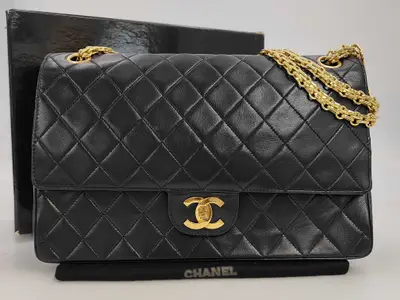 Chain Shoulder Bag, Black, with dust bag and box.