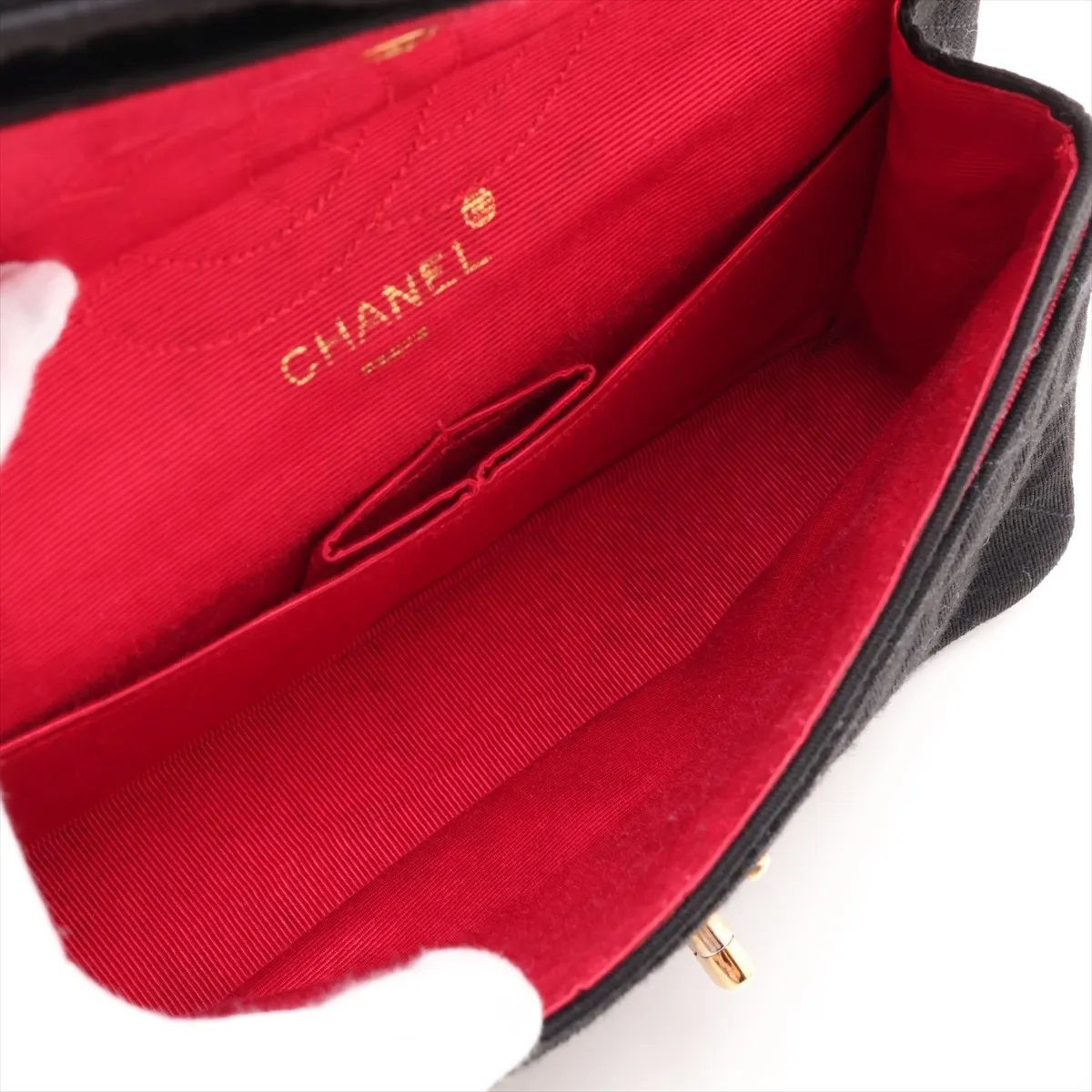 Matelassé 23 Small Cotton Double Flap Double Chain Bag, Black with Gold Hardware, 372877, Serial Number 0-series, A01113 — view 7