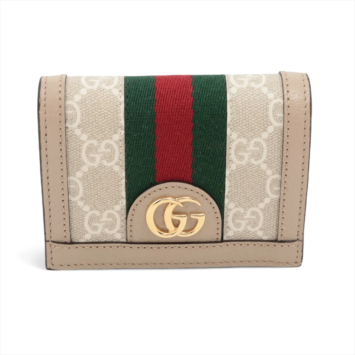 GG Supreme Ophidia 523155 PVC x Leather Compact Wallet Beige