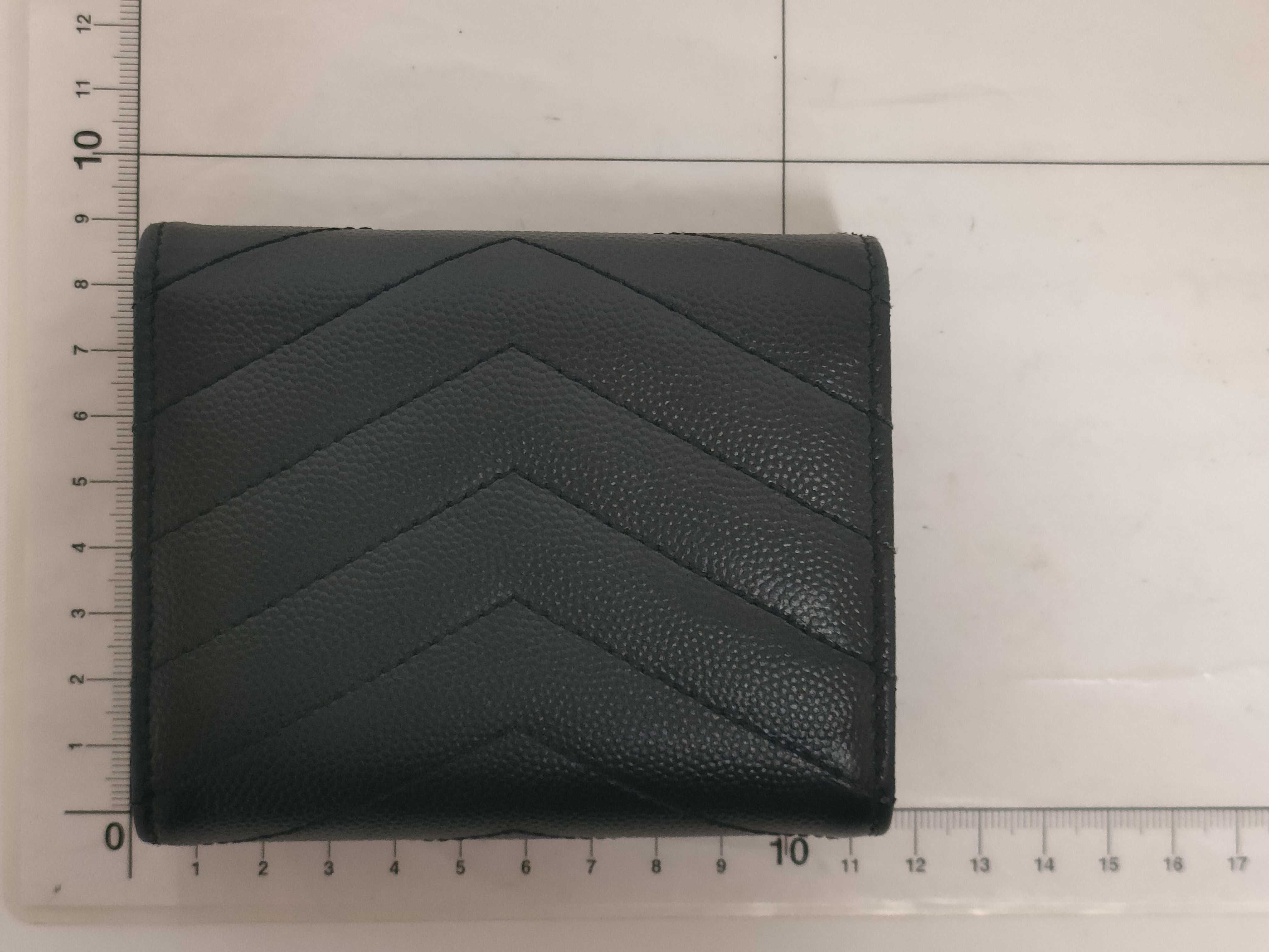 Cassandra YSL Logo Tri-fold Wallet, Caviar Leather, Black — view 2