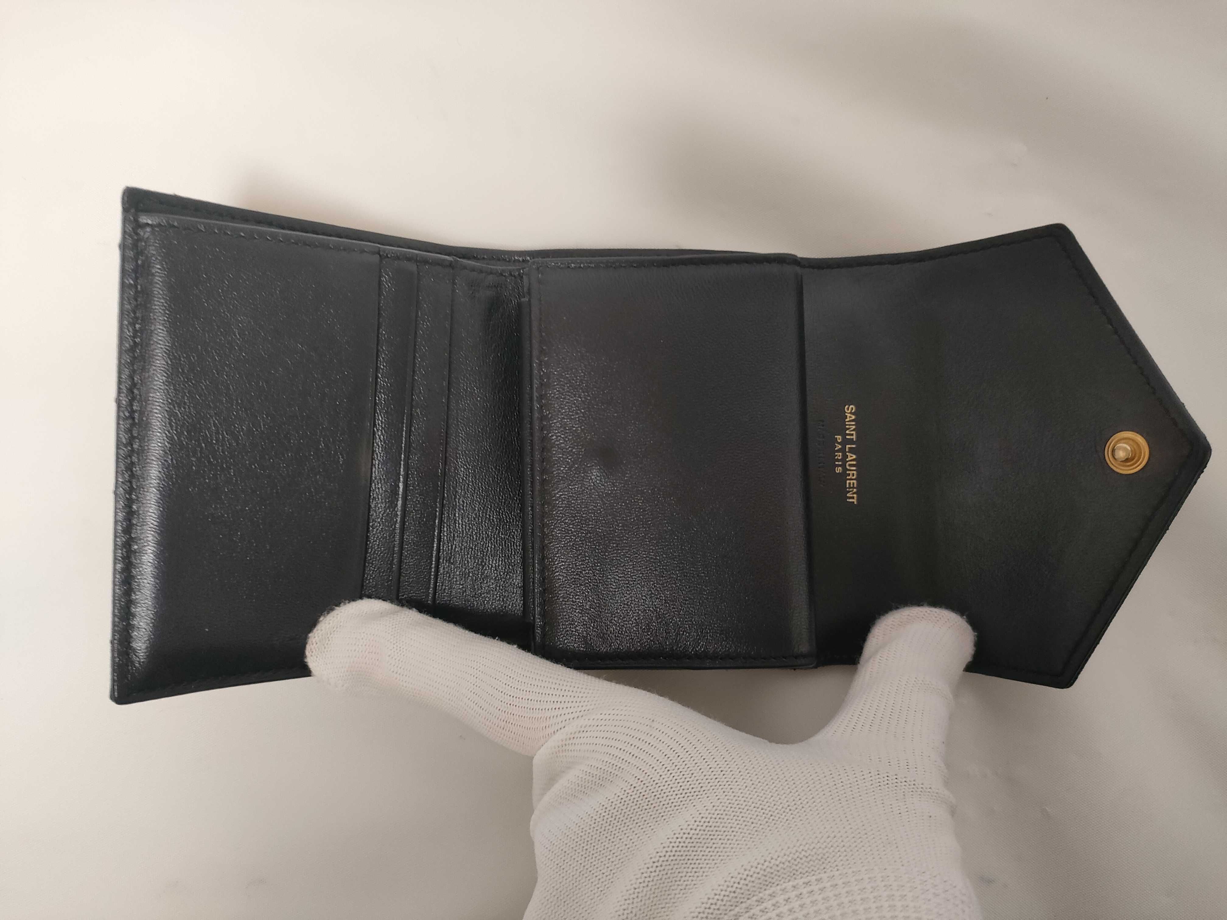 Cassandra YSL Logo Tri-fold Wallet, Caviar Leather, Black — view 8
