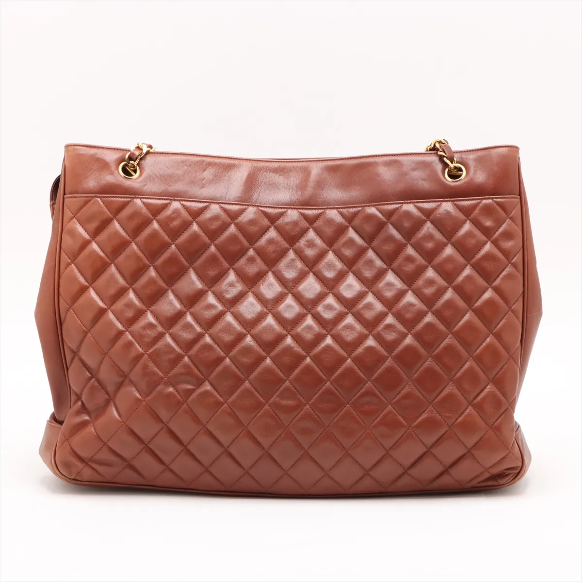Matelasse Lambskin Chain Tote Bag Brown Gold Hardware 1536385 No. 1 — view 2