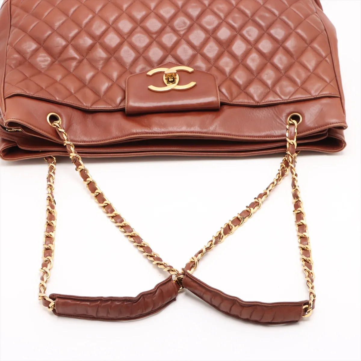 Matelasse Lambskin Chain Tote Bag Brown Gold Hardware 1536385 No. 1 — view 5