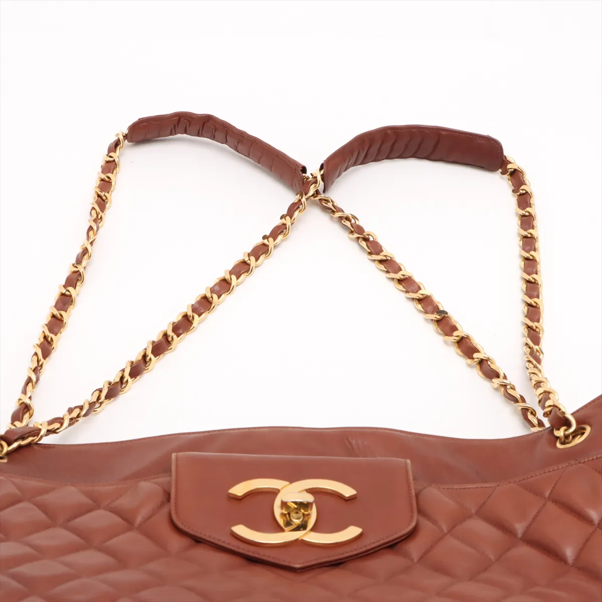 Matelasse Lambskin Chain Tote Bag Brown Gold Hardware 1536385 No. 1 — view 6