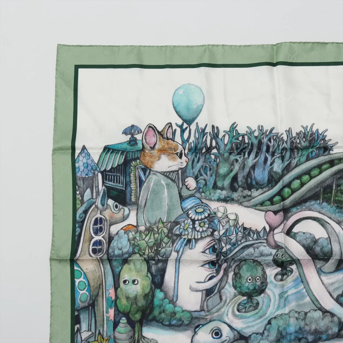 x Yuko Higuchi Scarf Silk Green Thread 863477 Cat Japan Limited — view 2