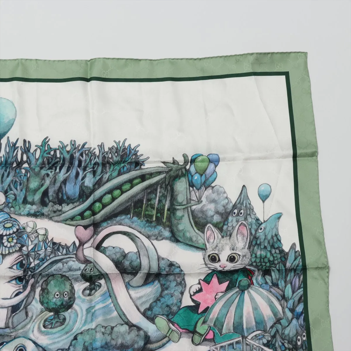 x Yuko Higuchi Scarf Silk Green Thread 863477 Cat Japan Limited — view 3