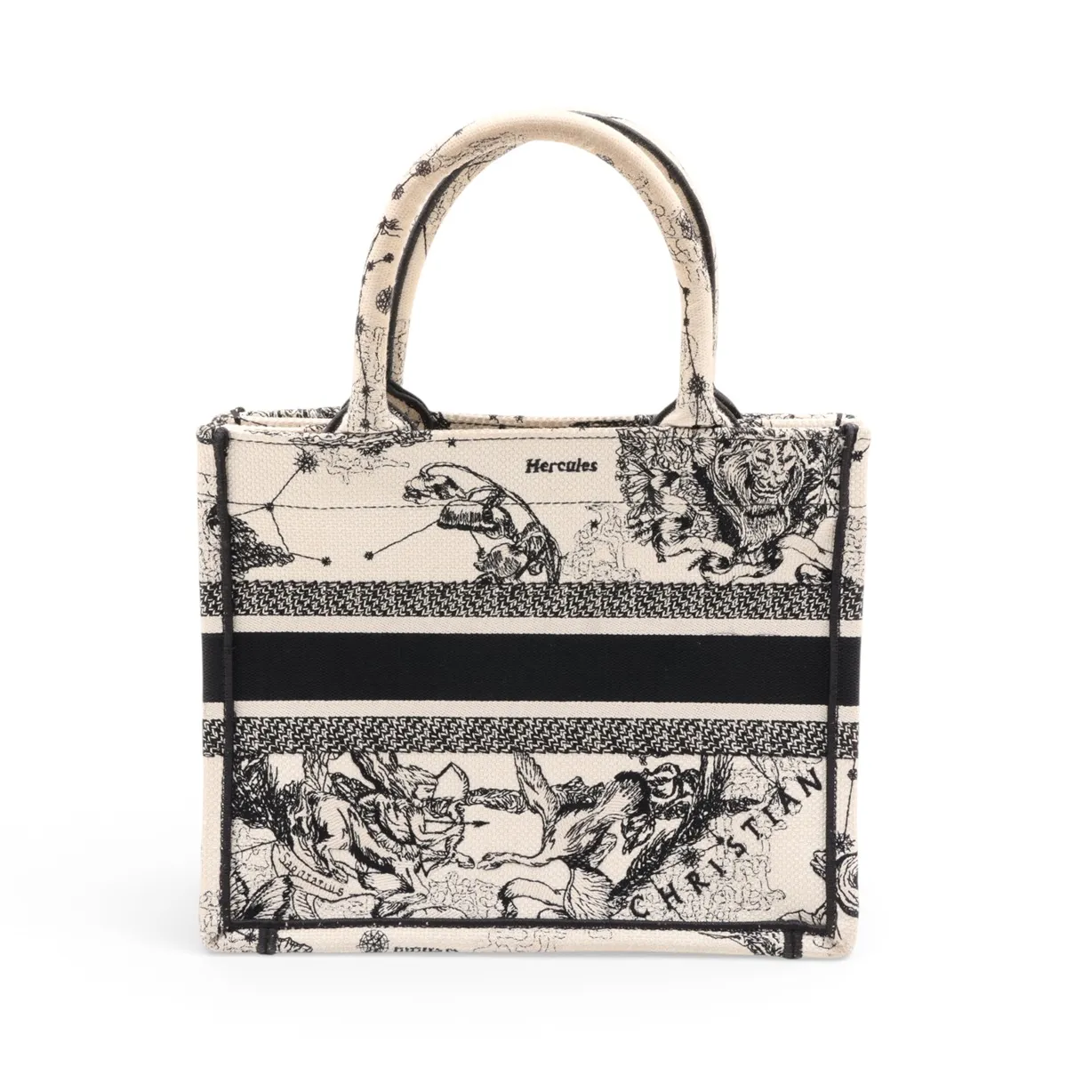 Book Tote Small Canvas Handbag Beige x Black — view 2