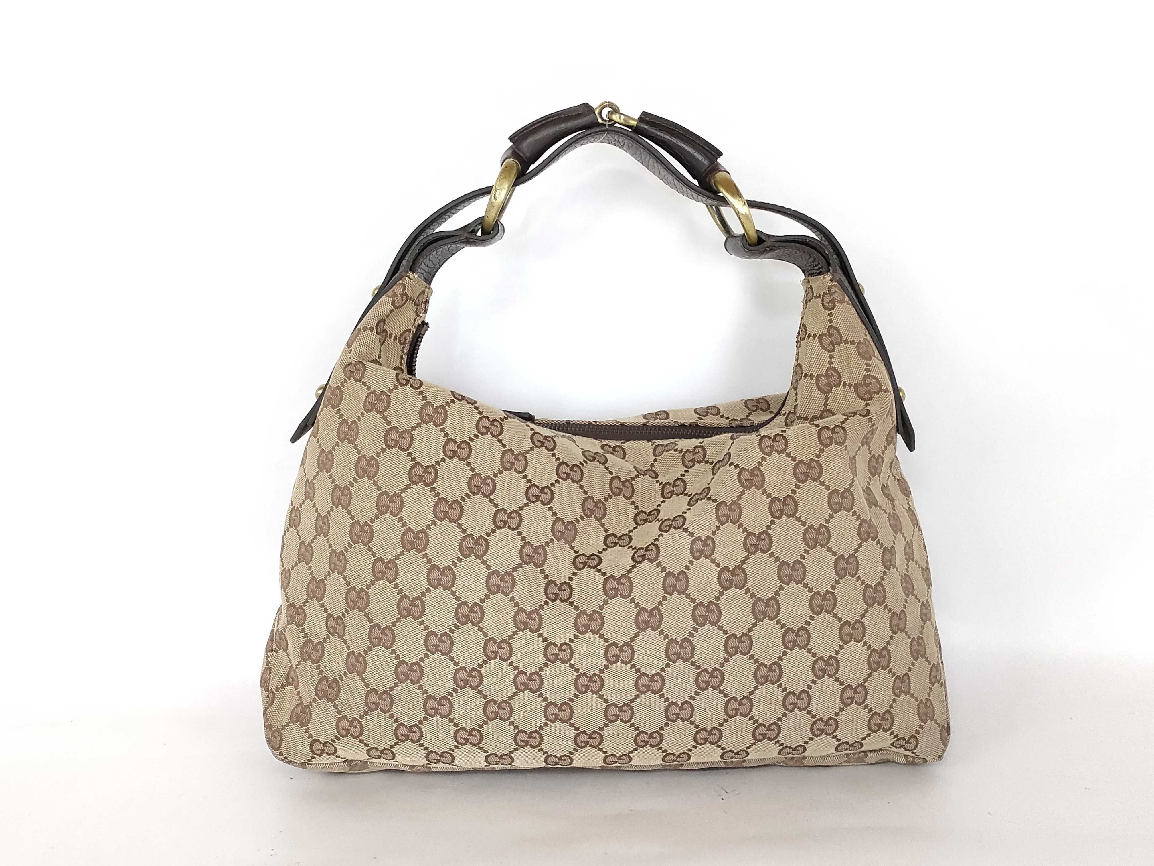 GG Canvas Gucci 115867 GG Canvas Leather GG Pattern Horsebit Handbag
