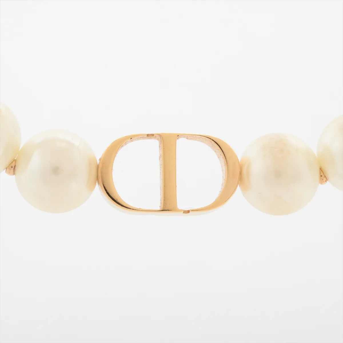 Petit CD necklace, gold-plated with faux pearls. Shows signs of wear, including — view 2