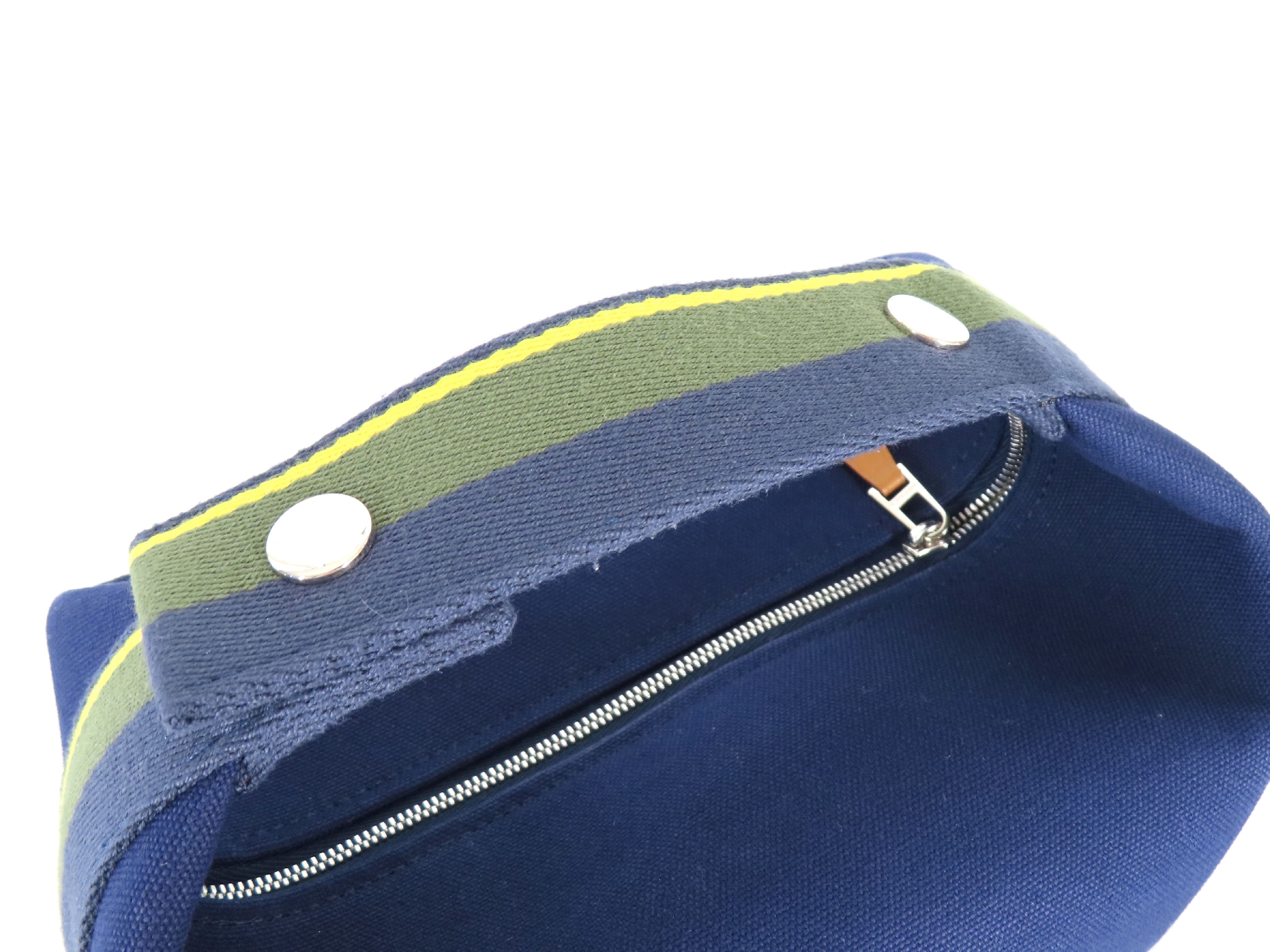 Bride à Black PM Canvas Handbag, Navy x Green, Silver Hardware — view 3