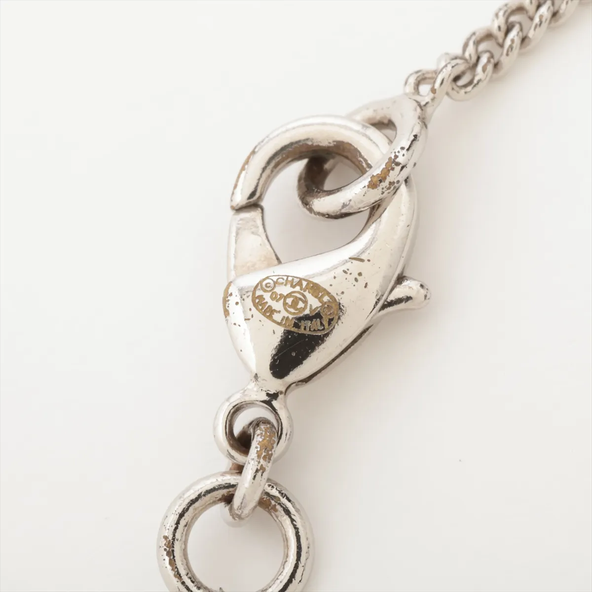 Coco Mark 07V Necklace, Metal x Rhinestone, Silver. Shows wear, tarnishing, — view 4