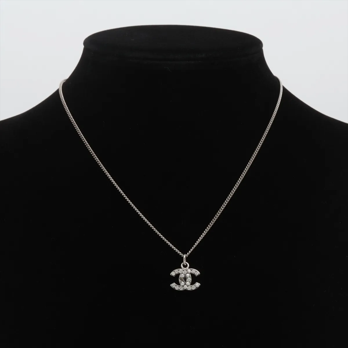 Coco Mark 07V Necklace, Metal x Rhinestone, Silver. Shows wear, tarnishing, — view 5