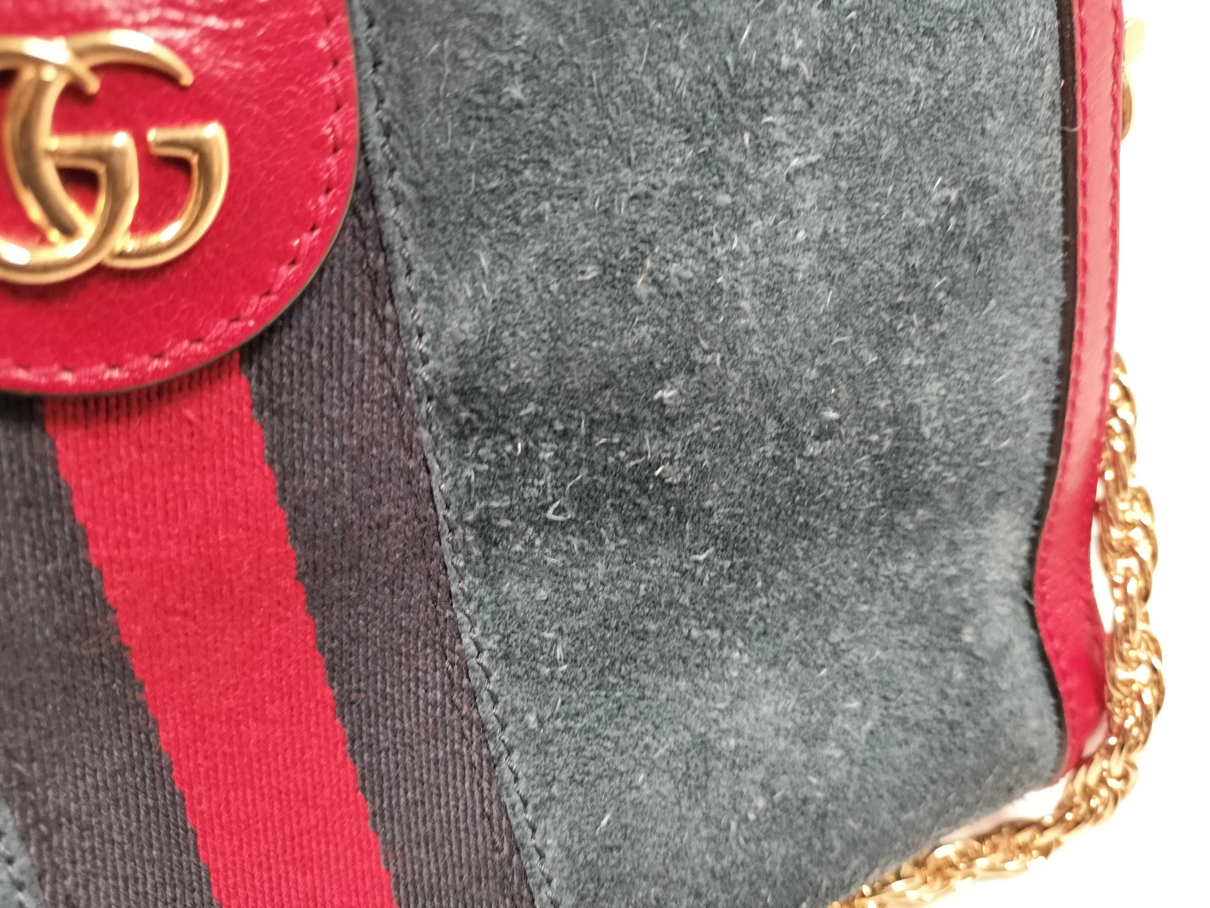 Ophidia Chain Shoulder Bag, Leather Suede, Navy Red, 503877 (Shoulder Bag) — view 13