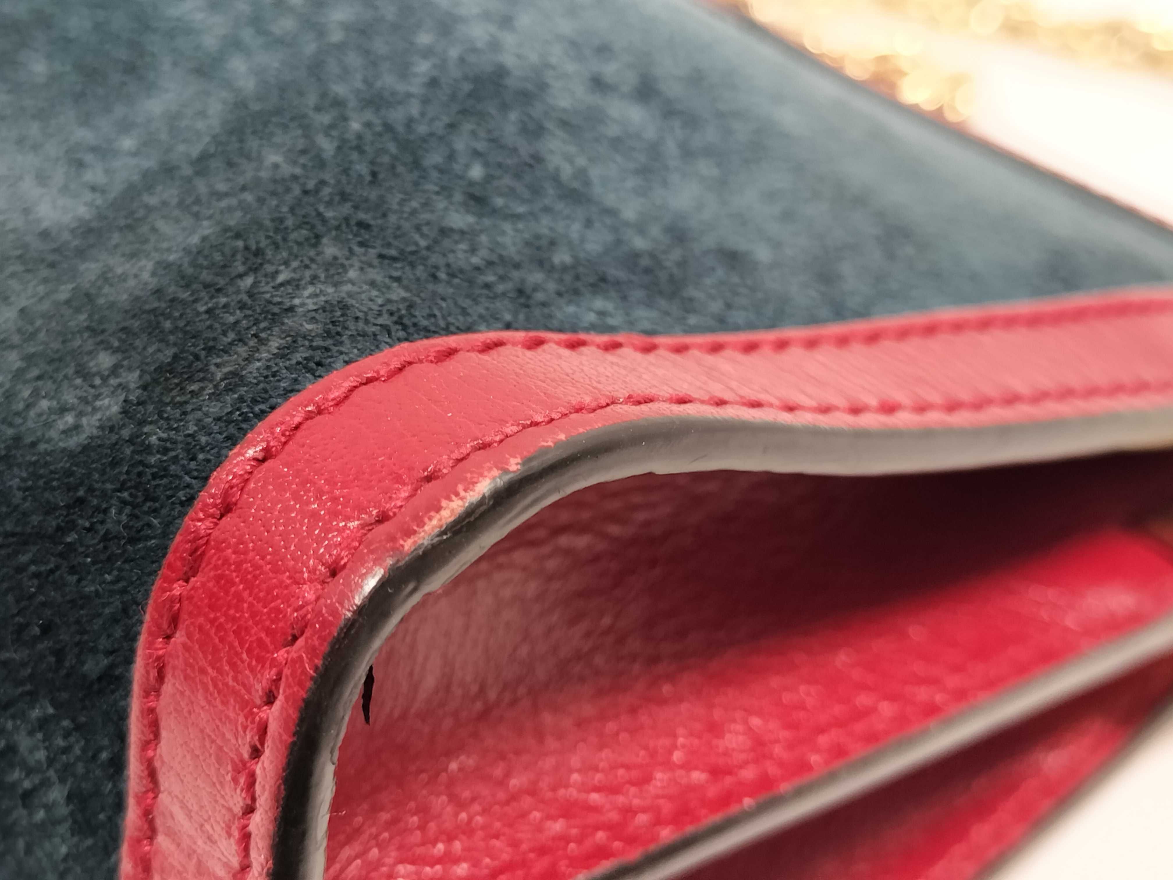 Ophidia Chain Shoulder Bag, Leather Suede, Navy Red, 503877 (Shoulder Bag) — view 6