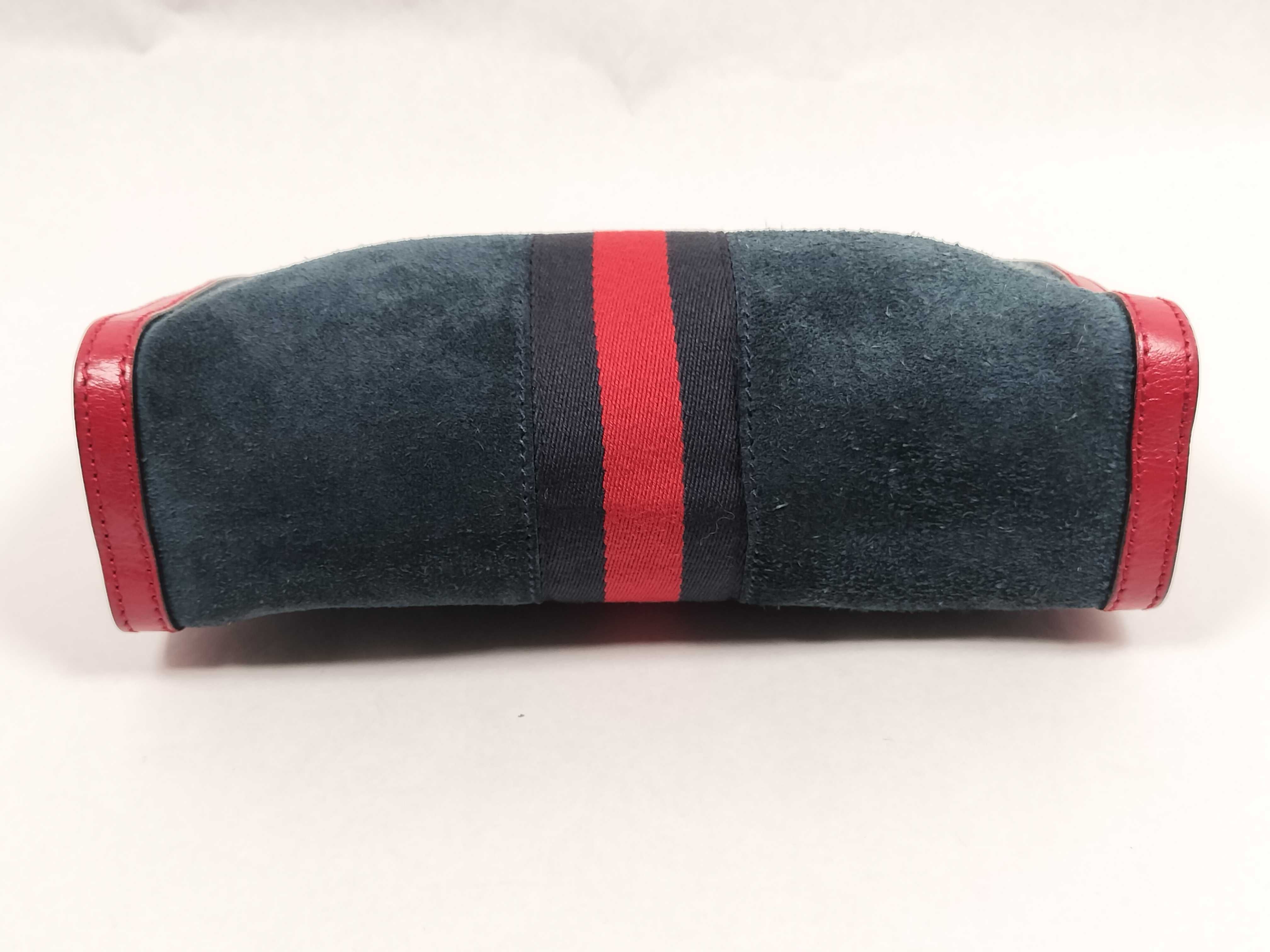 Ophidia Chain Shoulder Bag, Leather Suede, Navy Red, 503877 (Shoulder Bag) — view 7