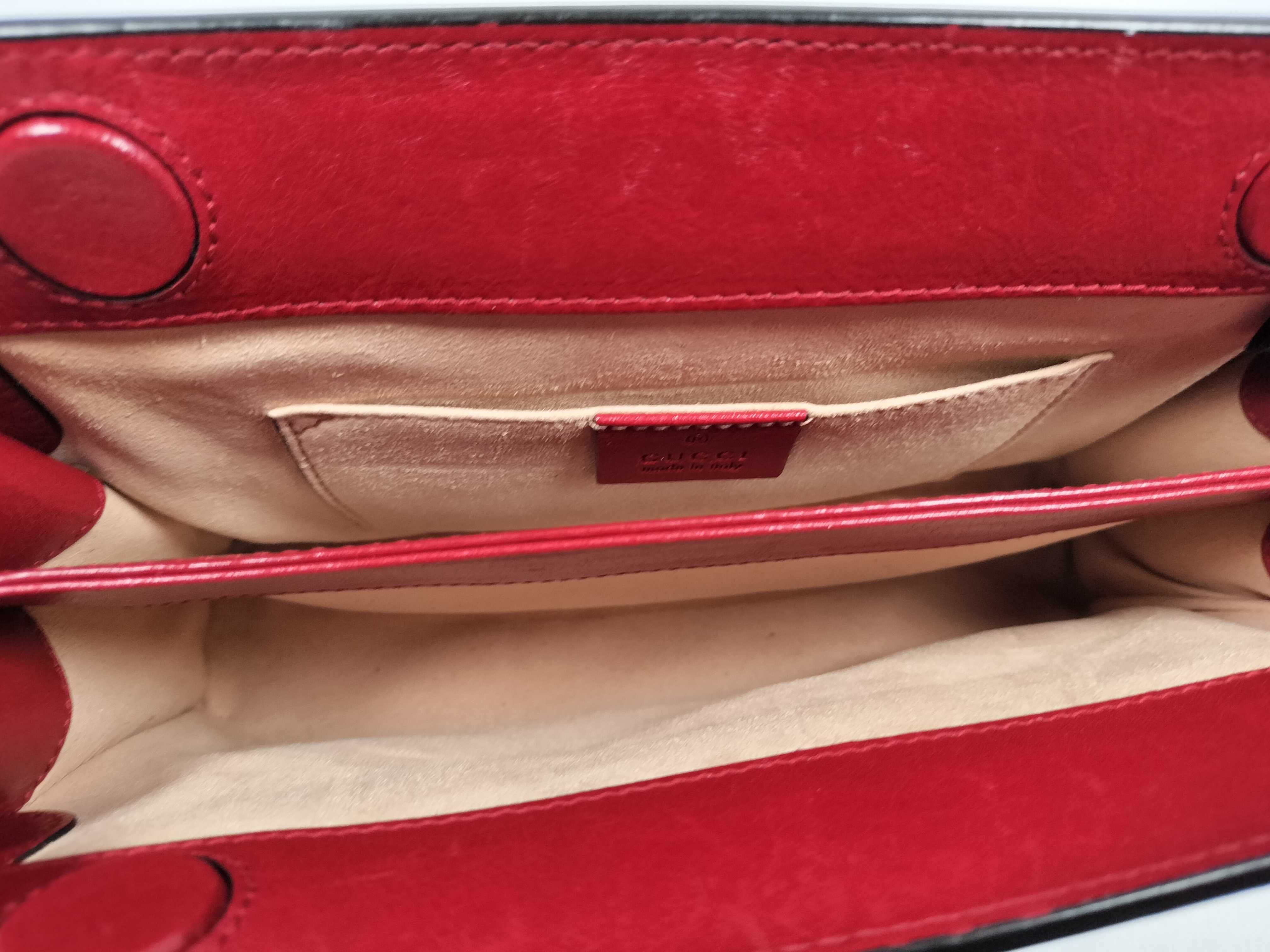 Ophidia Chain Shoulder Bag, Leather Suede, Navy Red, 503877 (Shoulder Bag) — view 9