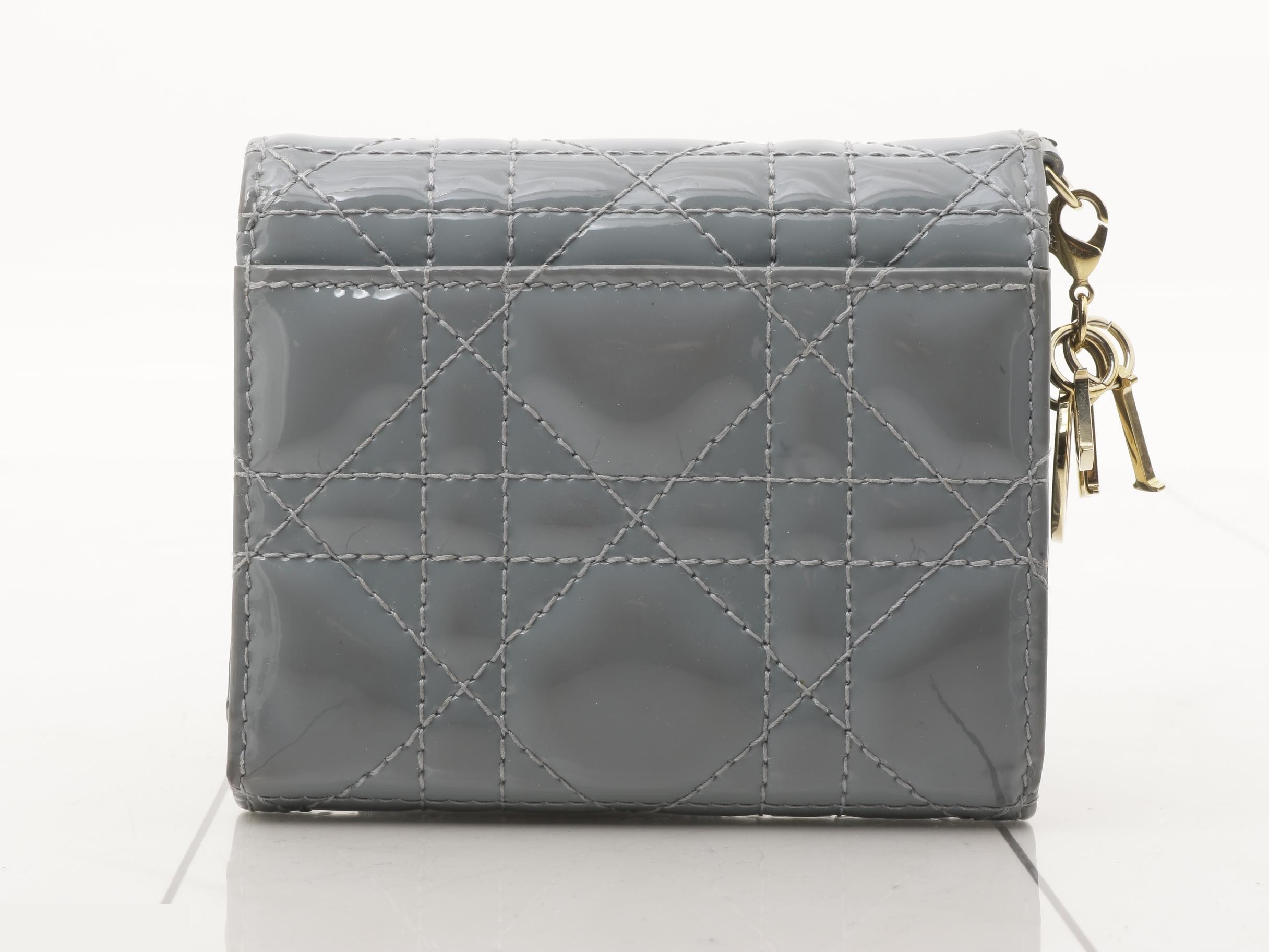 Cannage Tri-fold Wallet, Lady Dior, Grey Patent Leather — view 2