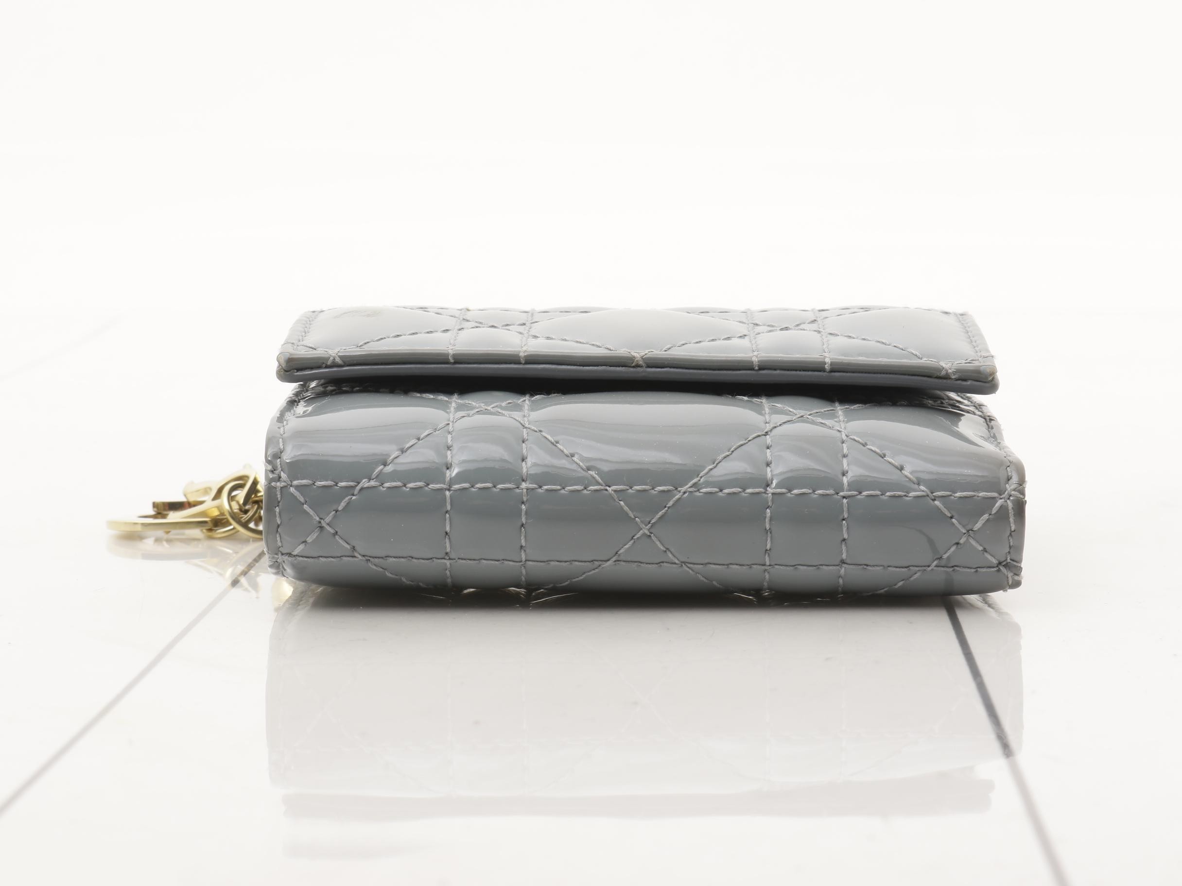 Cannage Tri-fold Wallet, Lady Dior, Grey Patent Leather — view 3