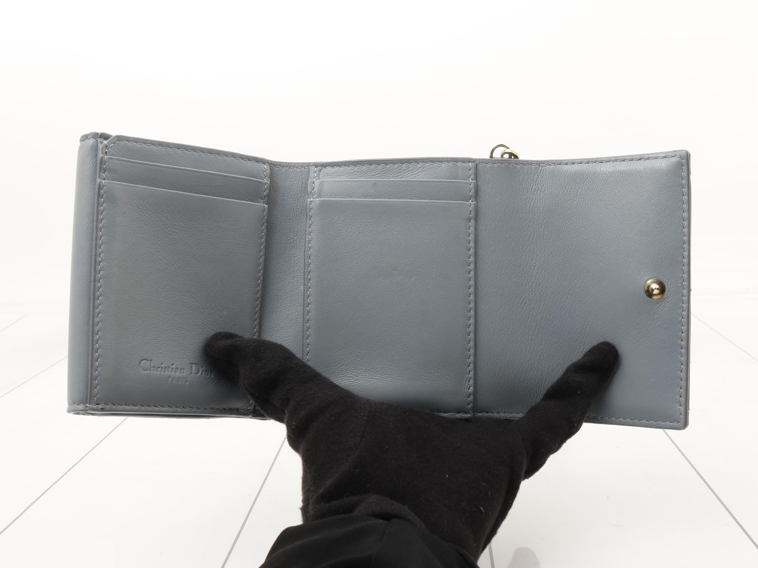 Cannage Tri-fold Wallet, Lady Dior, Grey Patent Leather — view 4