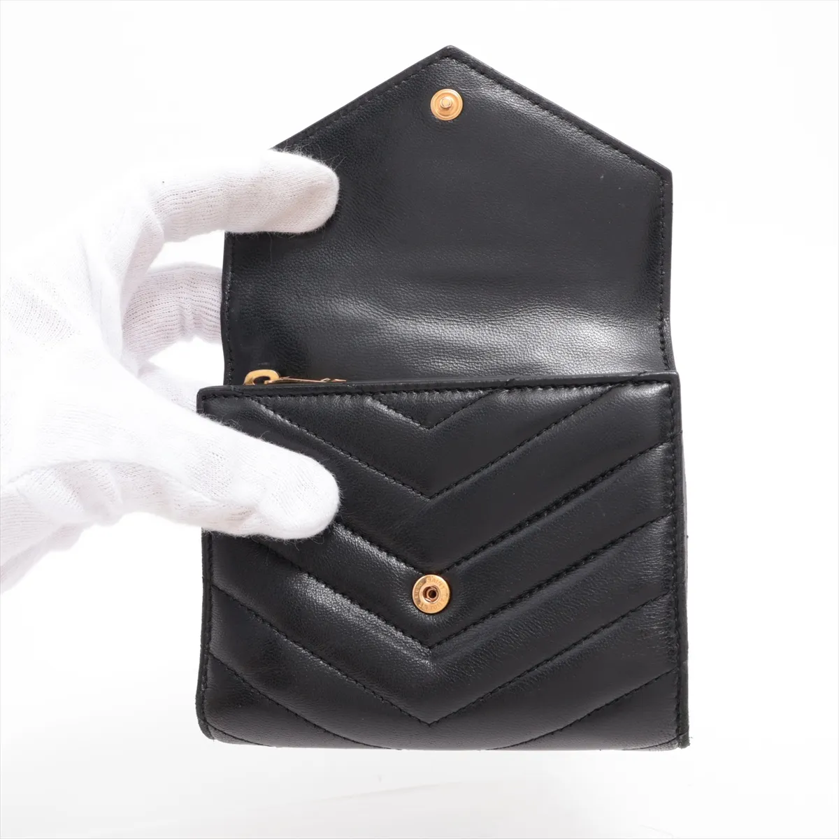 V-stitch BND403943 Leather Compact Wallet, Black — view 3
