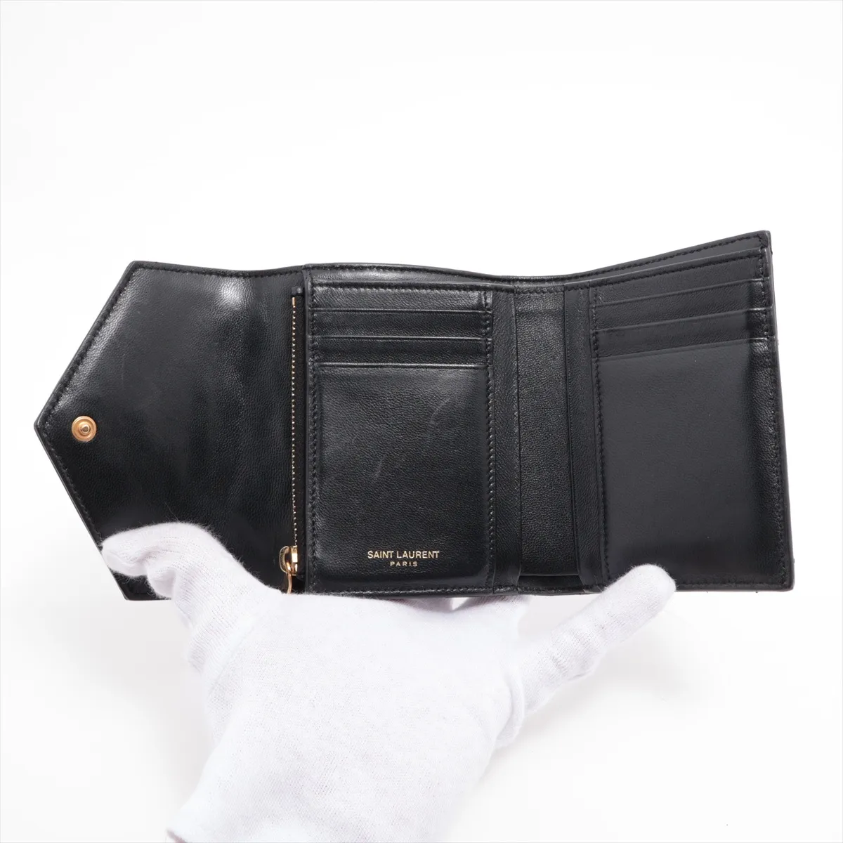 V-stitch BND403943 Leather Compact Wallet, Black — view 4