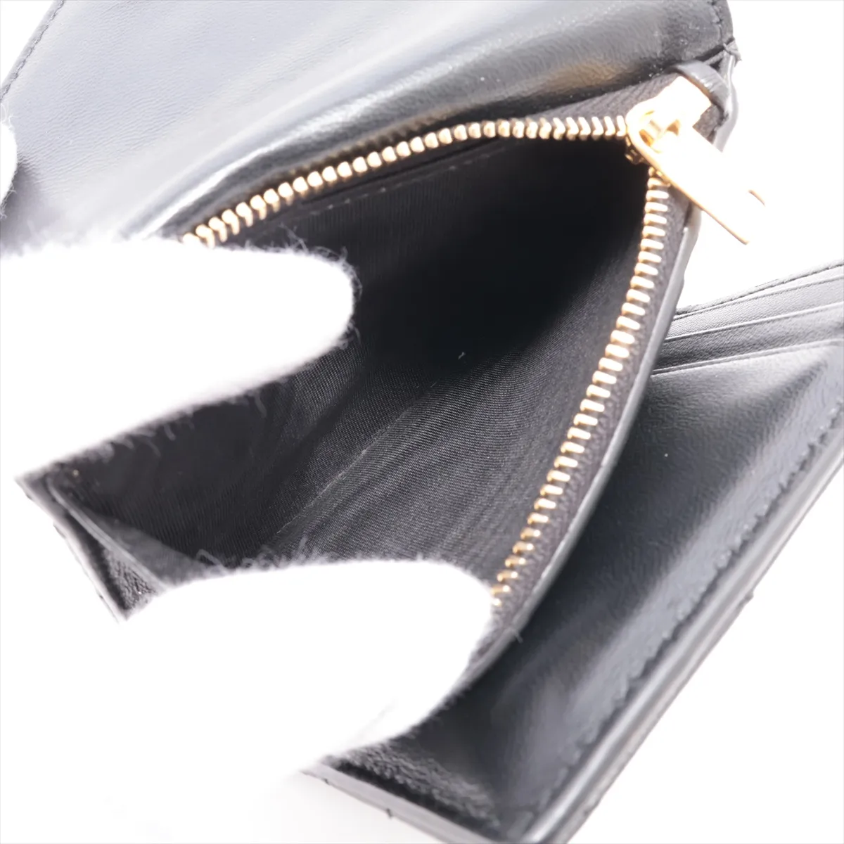 V-stitch BND403943 Leather Compact Wallet, Black — view 6