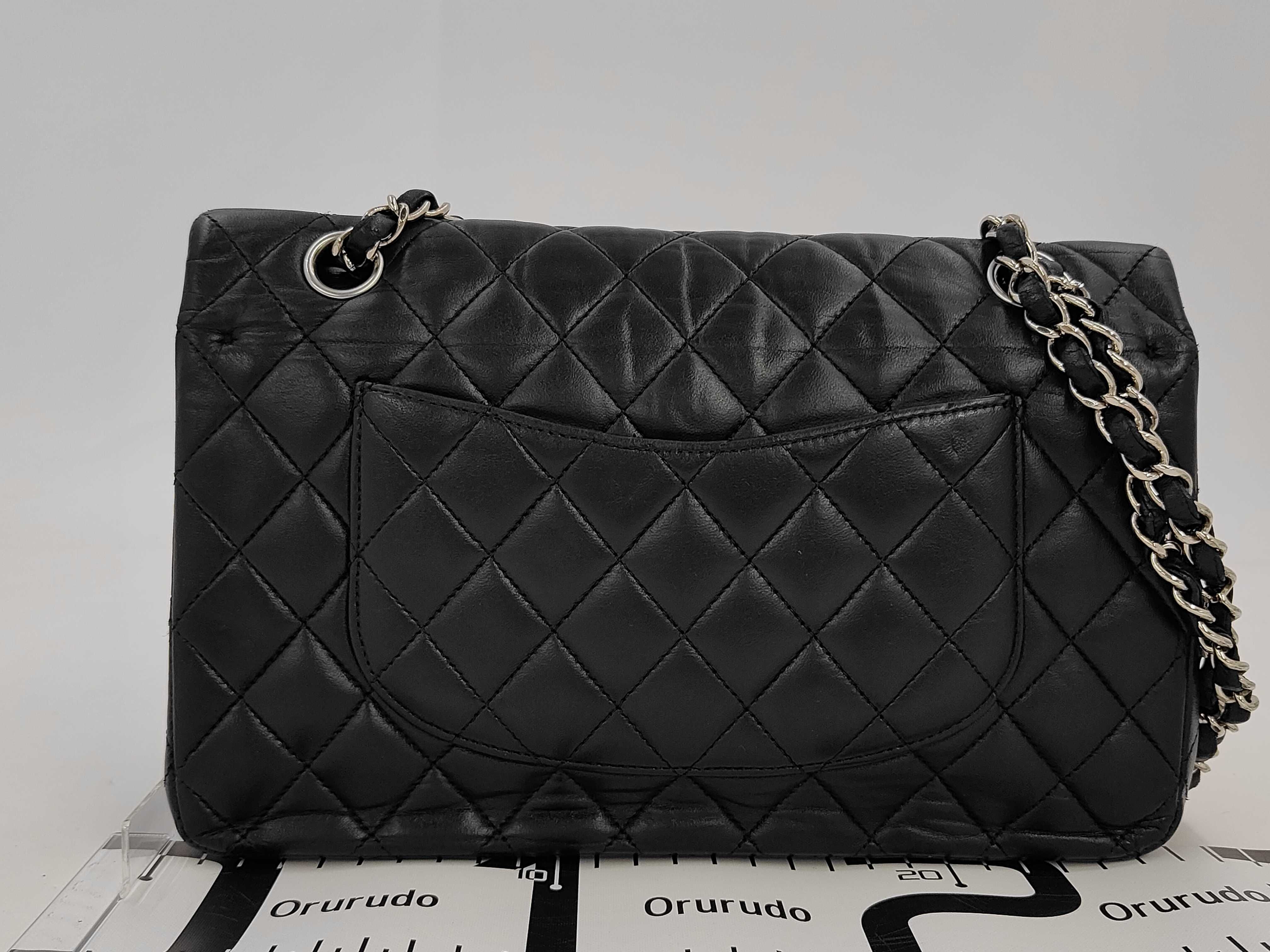 Matelassé Double Flap (CF) Medium Black Chain Shoulder Bag with Silver Hardware — view 2