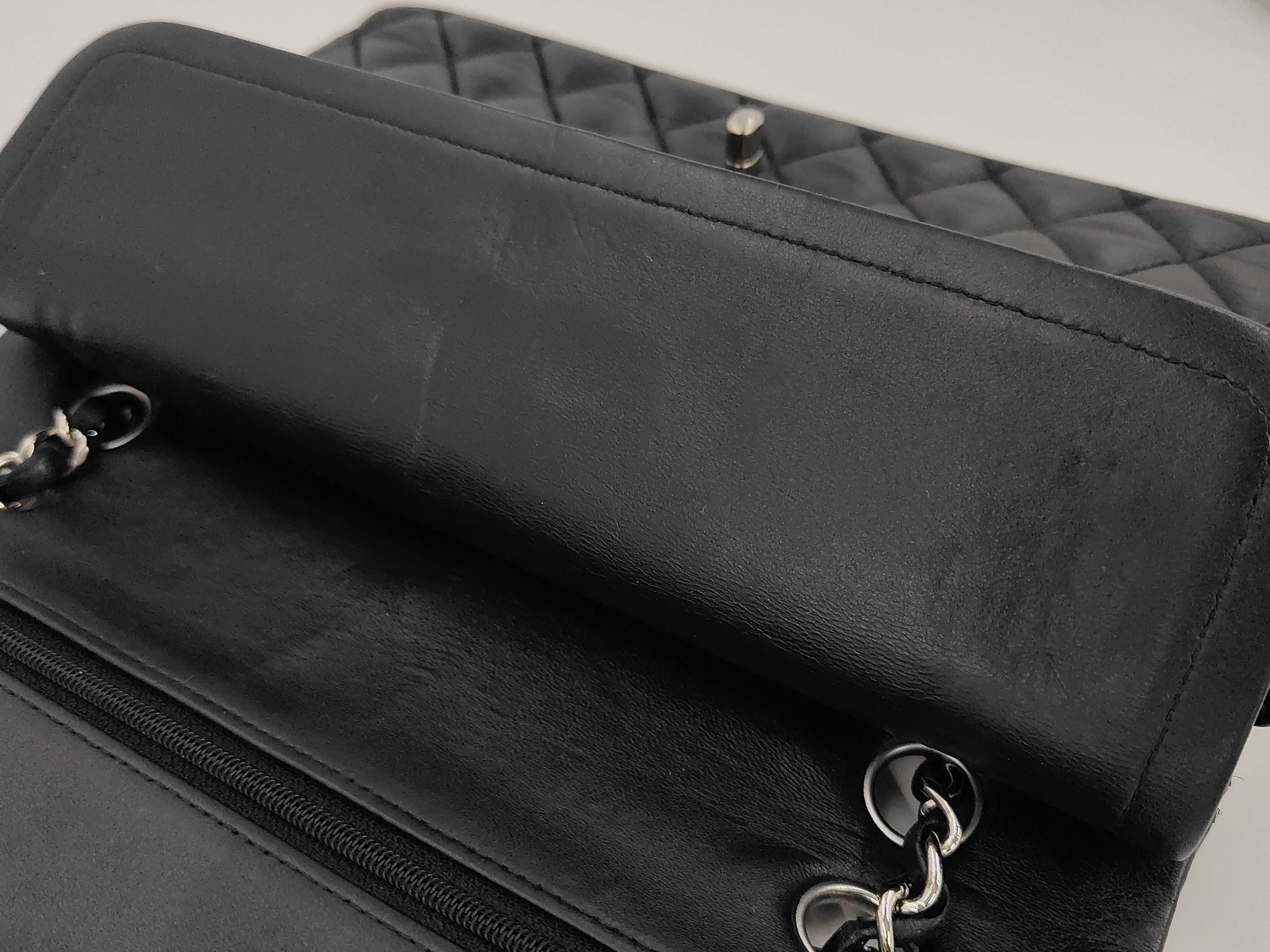Matelassé Double Flap (CF) Medium Black Chain Shoulder Bag with Silver Hardware — view 13
