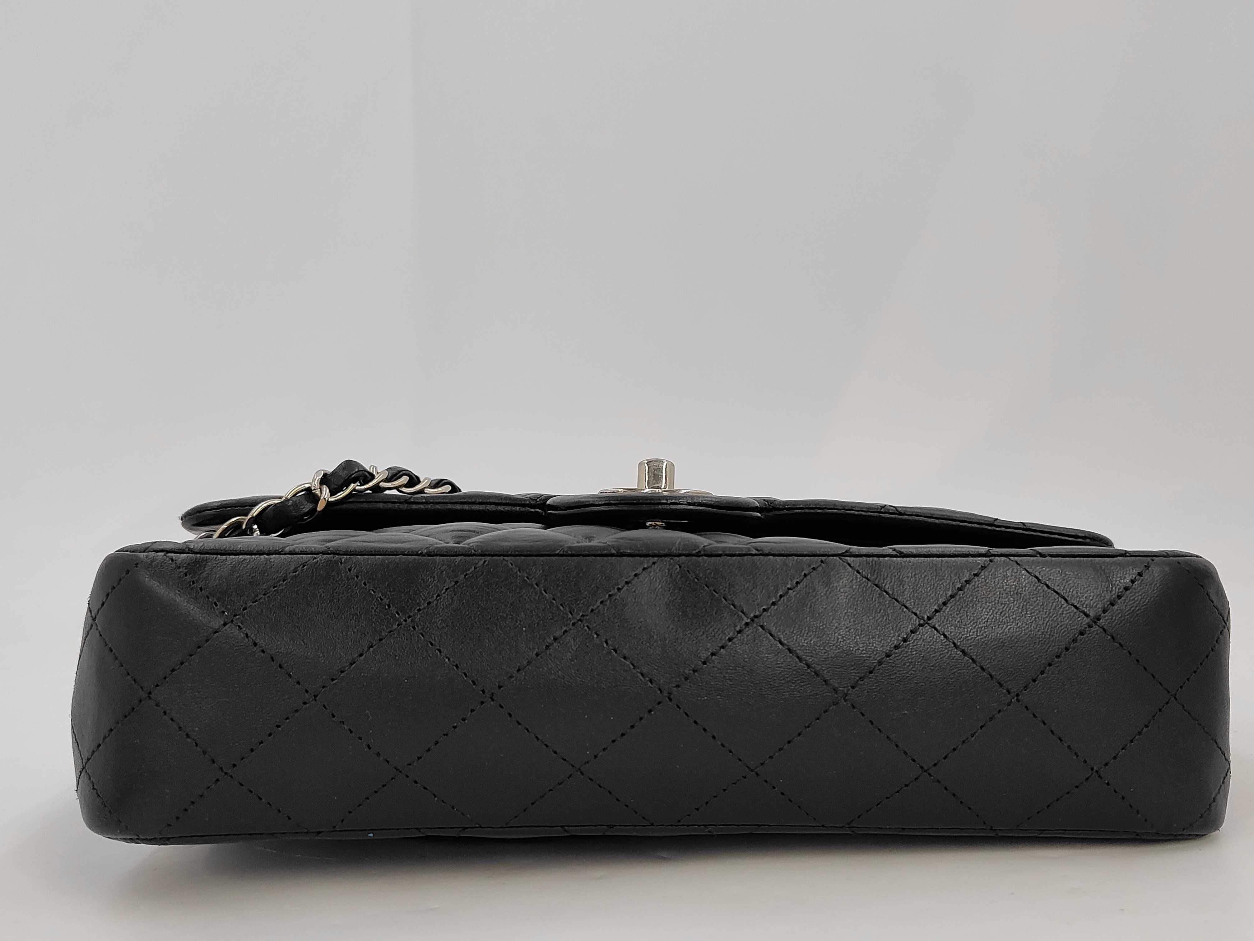 Matelassé Double Flap (CF) Medium Black Chain Shoulder Bag with Silver Hardware — view 4