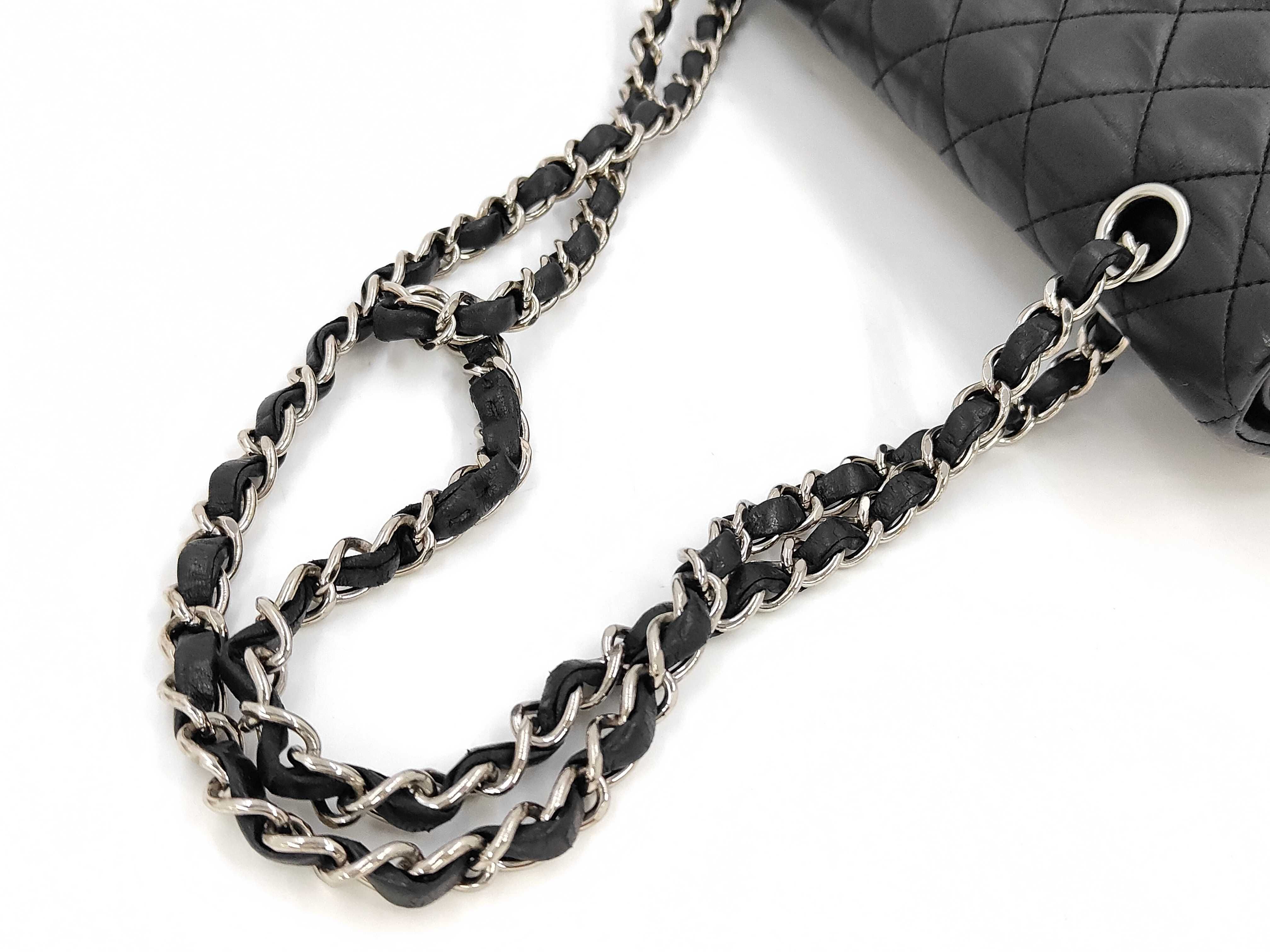 Matelassé Double Flap (CF) Medium Black Chain Shoulder Bag with Silver Hardware — view 5