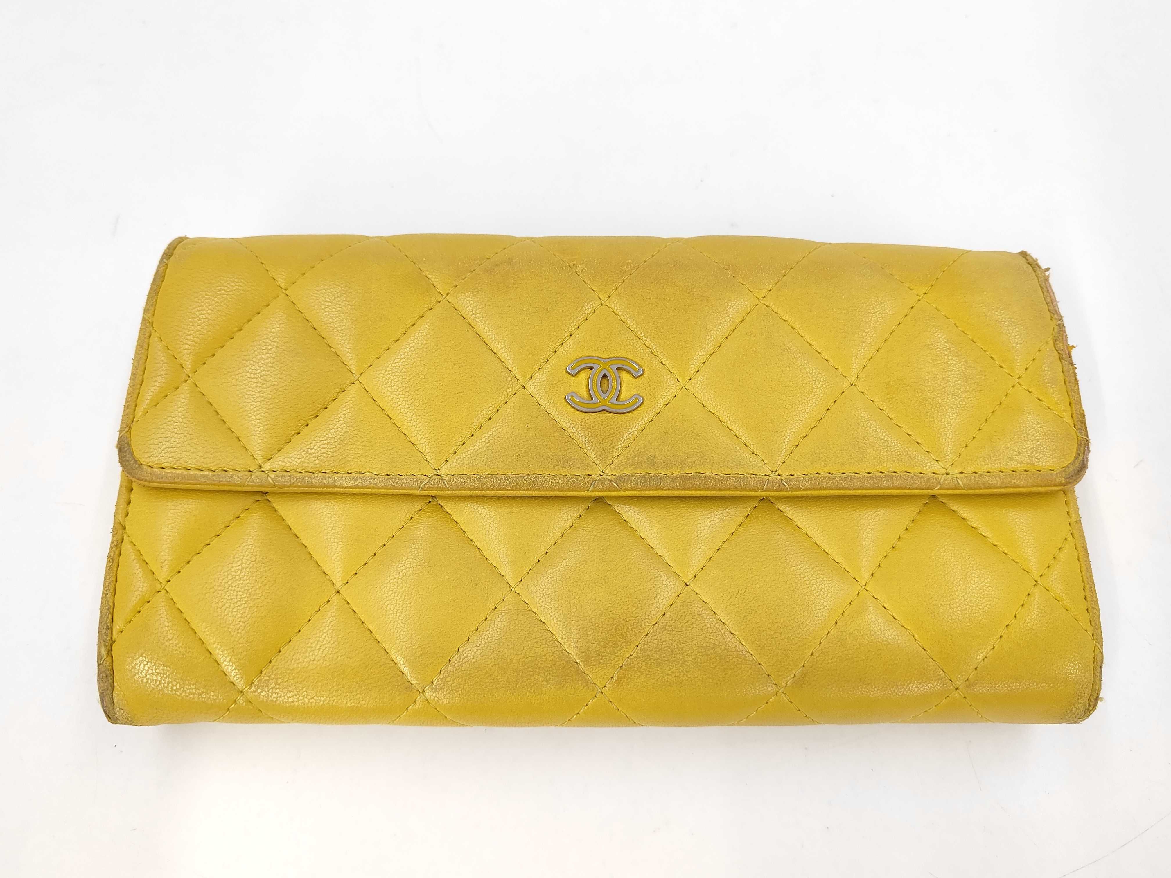Lambskin long wallet yellow with serial sticker No. 20 wallet