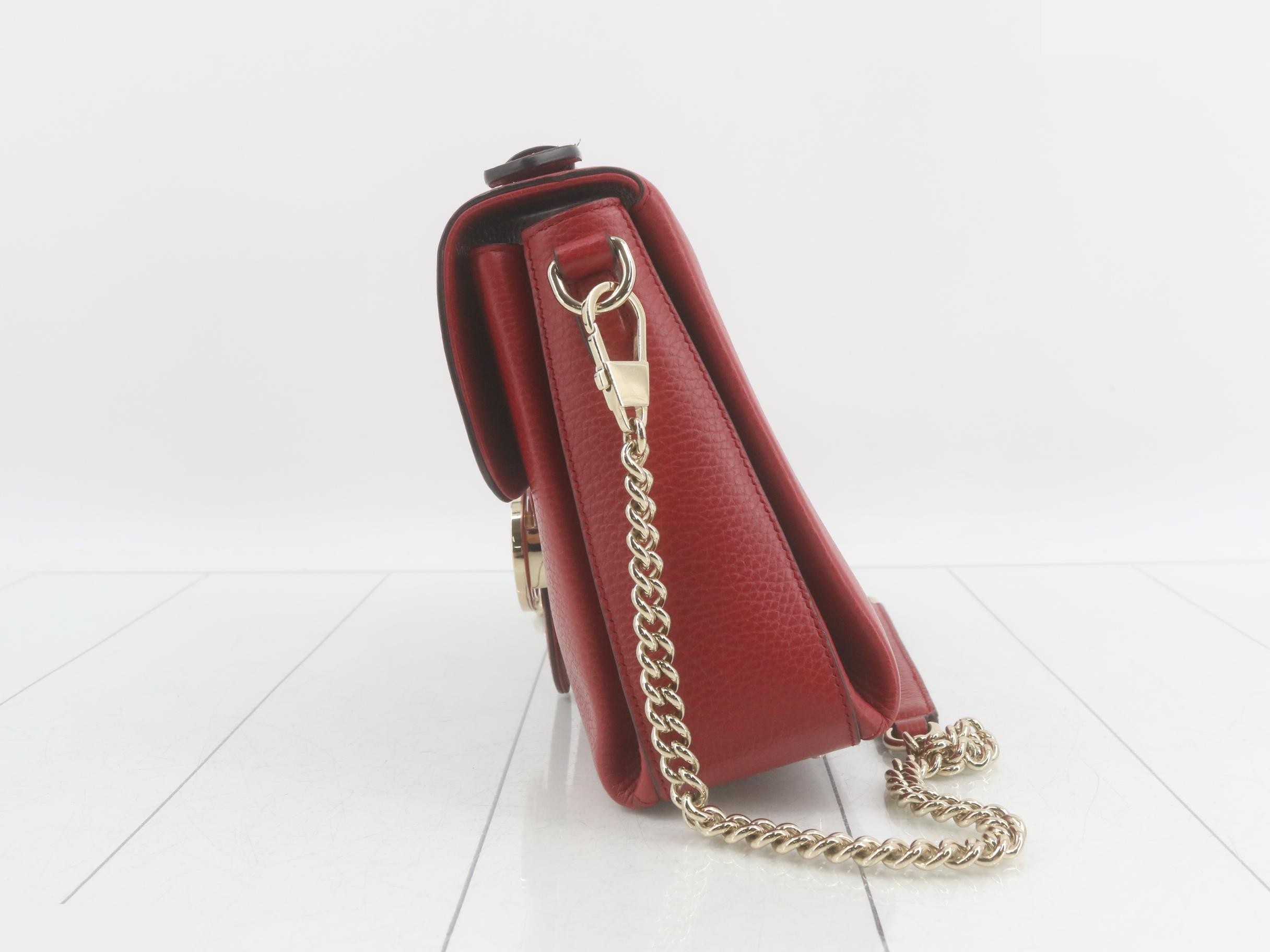 Interlocking G Leather 2-Way Chain Shoulder/Handbag, Red — view 3