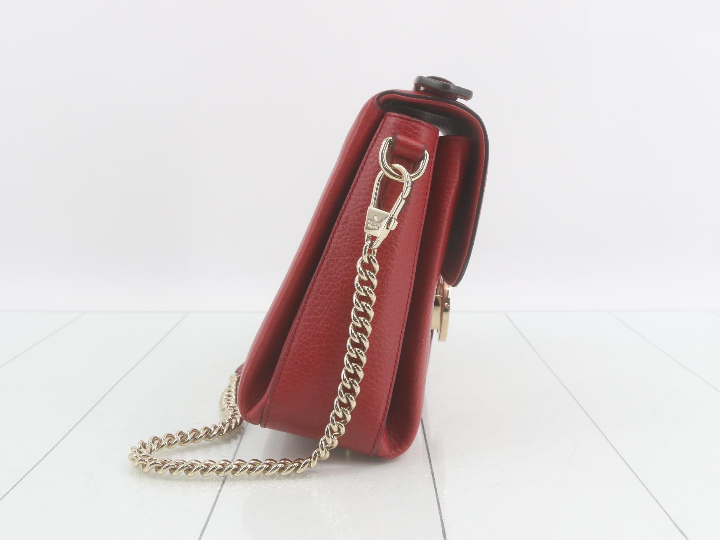 Interlocking G Leather 2-Way Chain Shoulder/Handbag, Red — view 4