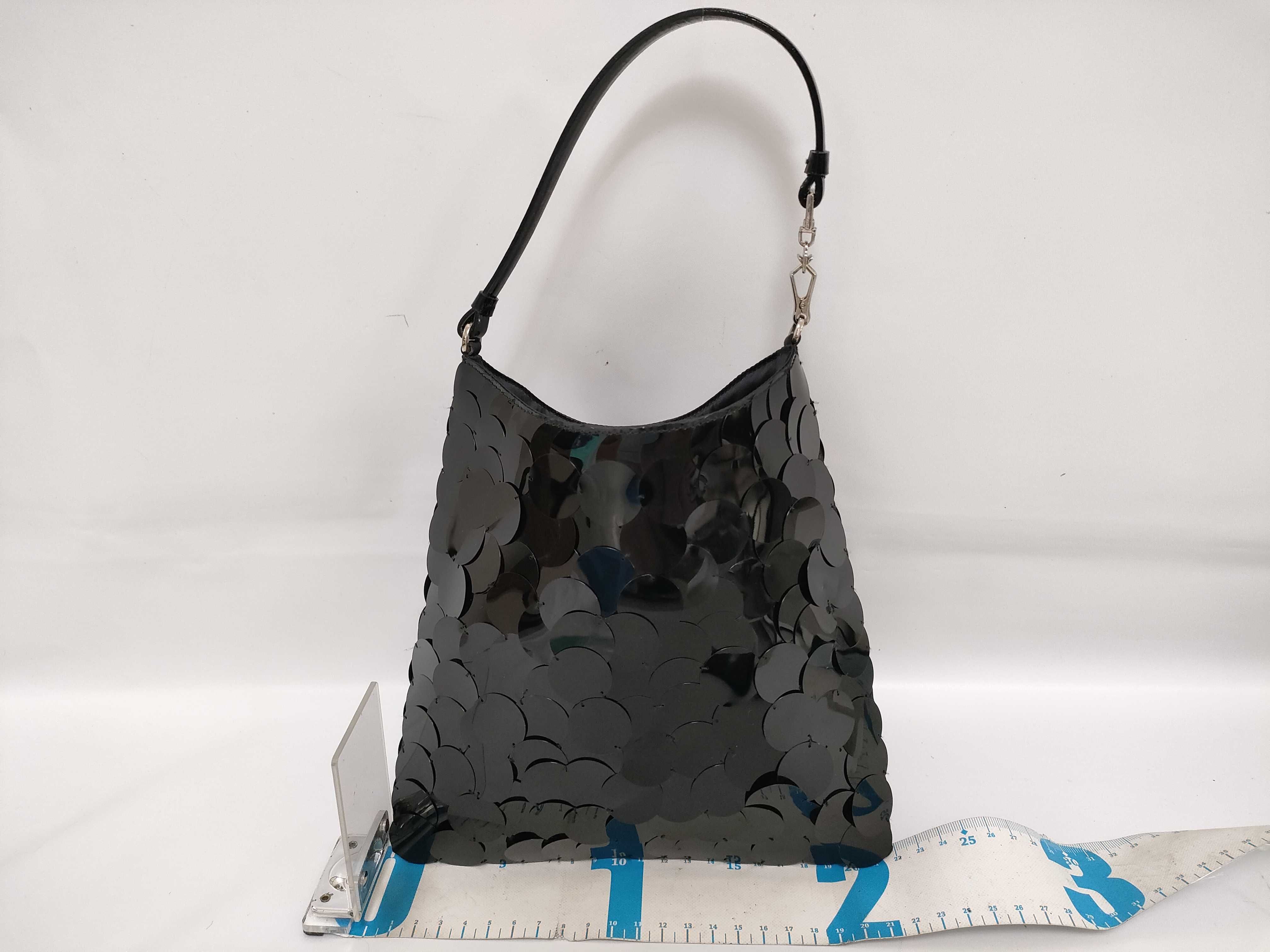 handbag, sequined, black satin handbag — view 2