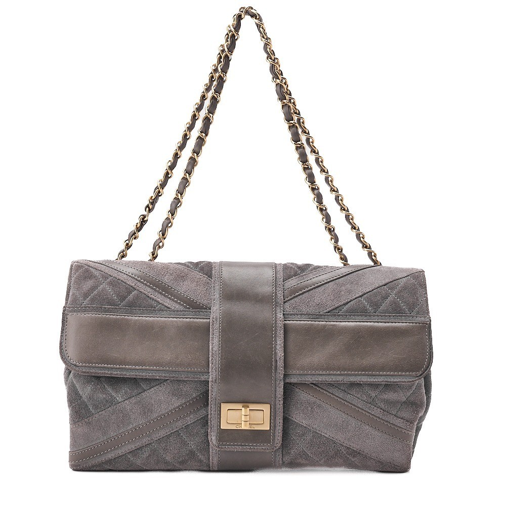 Suede 2.55 Lock Bicolore Chain Shoulder Bag