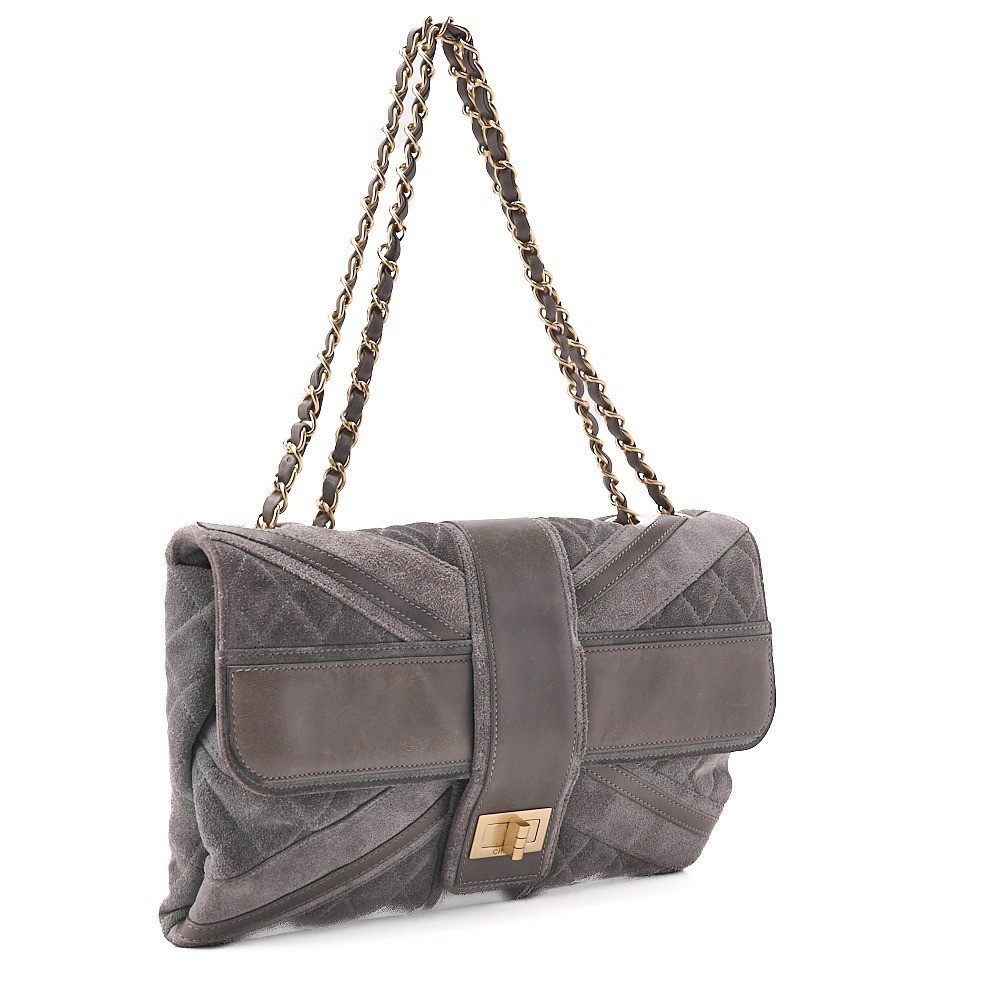 Suede 2.55 Lock Bicolore Chain Shoulder Bag — view 3
