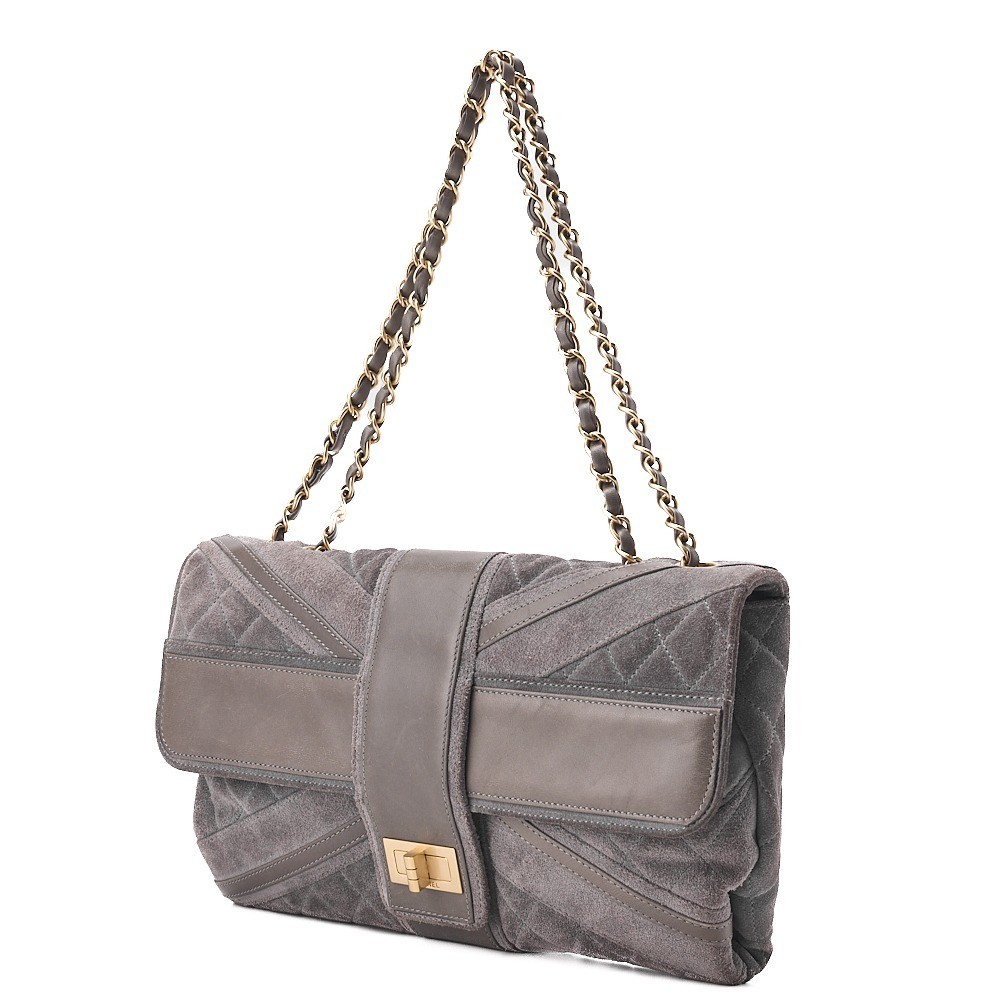 Suede 2.55 Lock Bicolore Chain Shoulder Bag — view 4